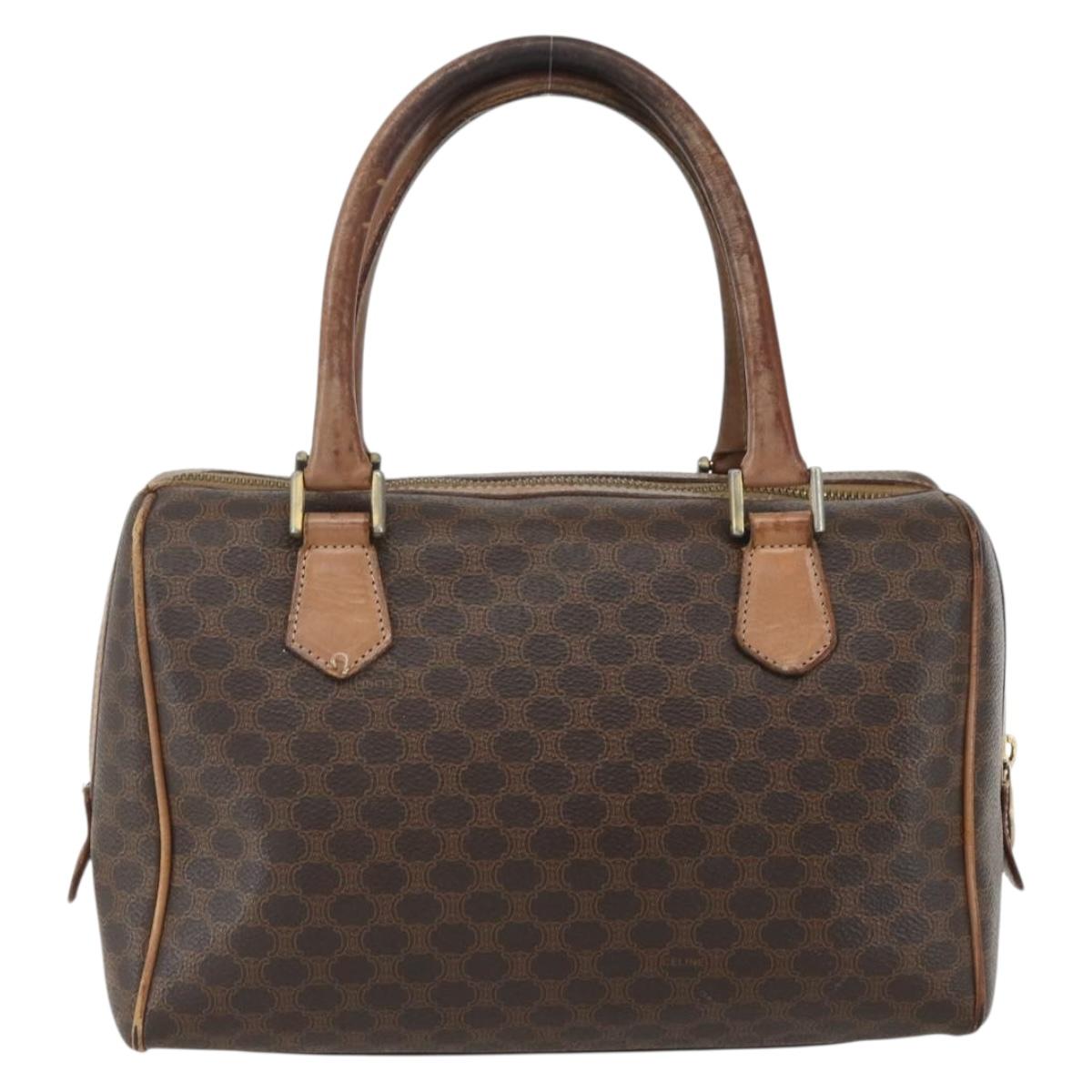 CELINE Macadam Canvas Hand Bag PVC Leather Brown Gold Auth ti3545