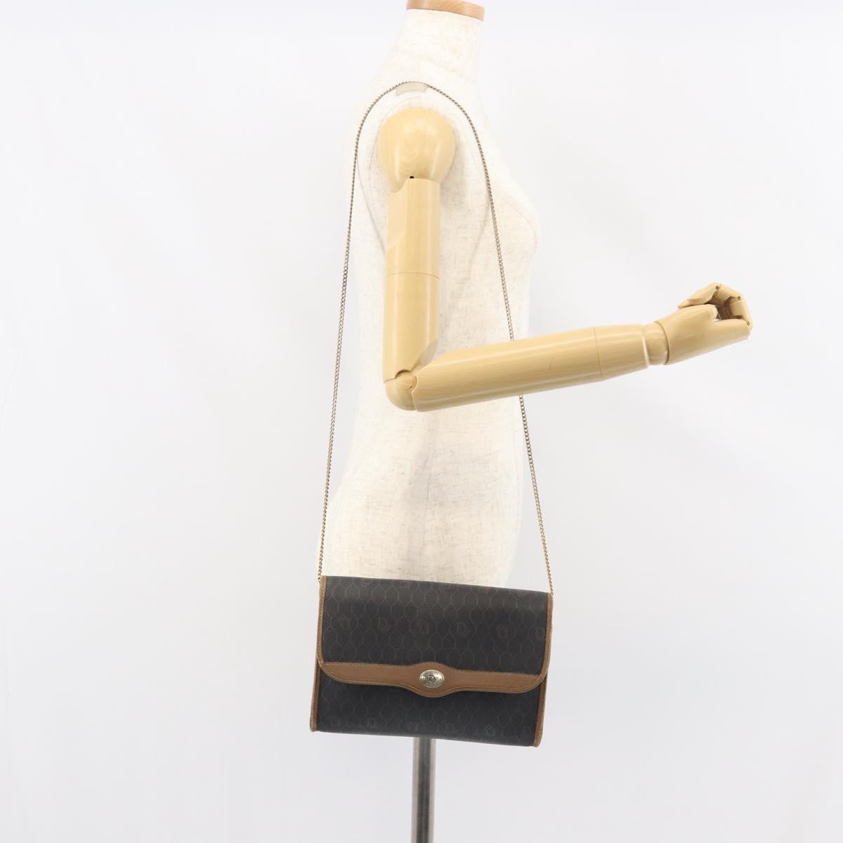 Christian Dior Honeycomb Canvas Chain Shoulder Bag PVC Black Gold Auth ti3549