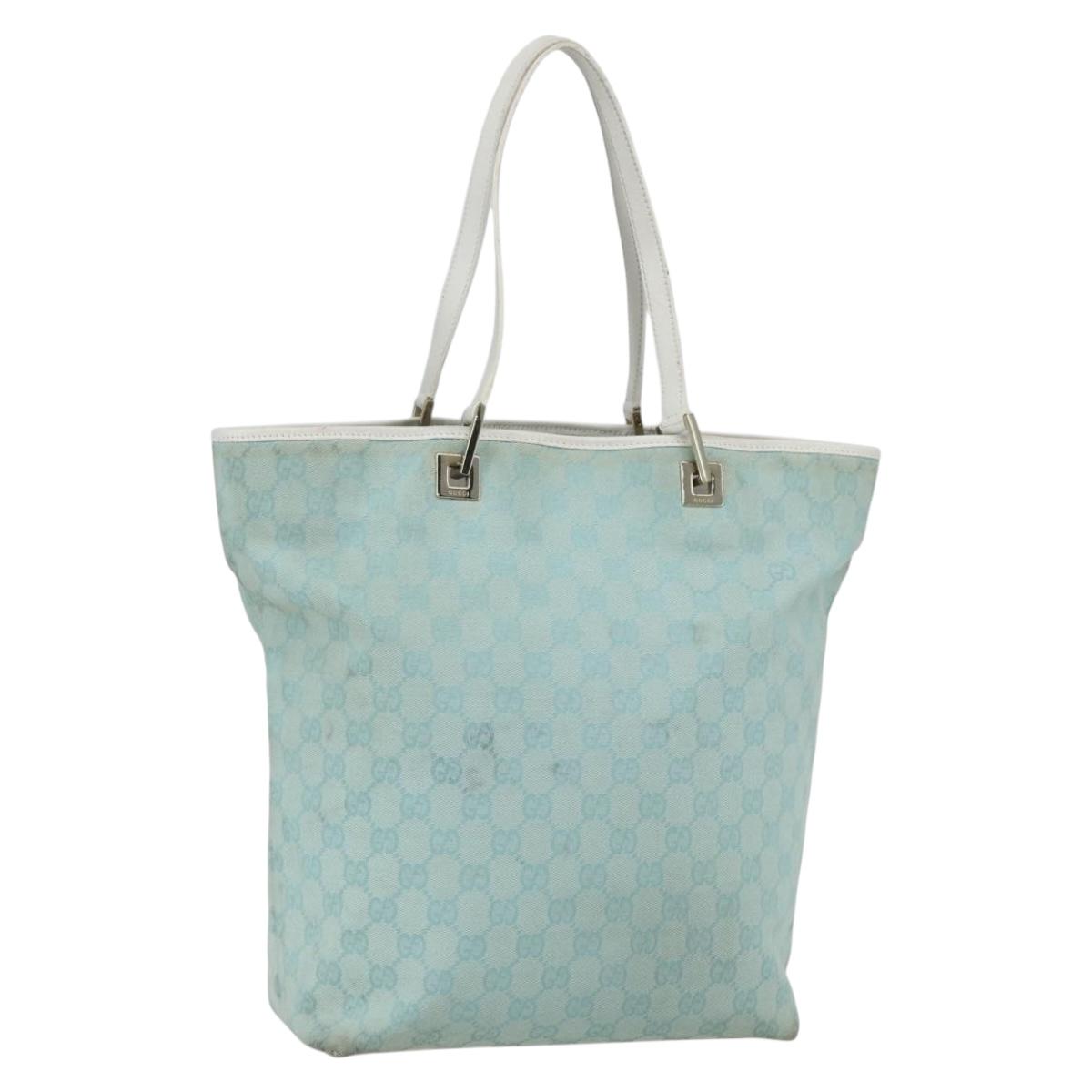 GUCCI GG Canvas Tote Bag Light Blue Gold 002 1098 Auth ti3554