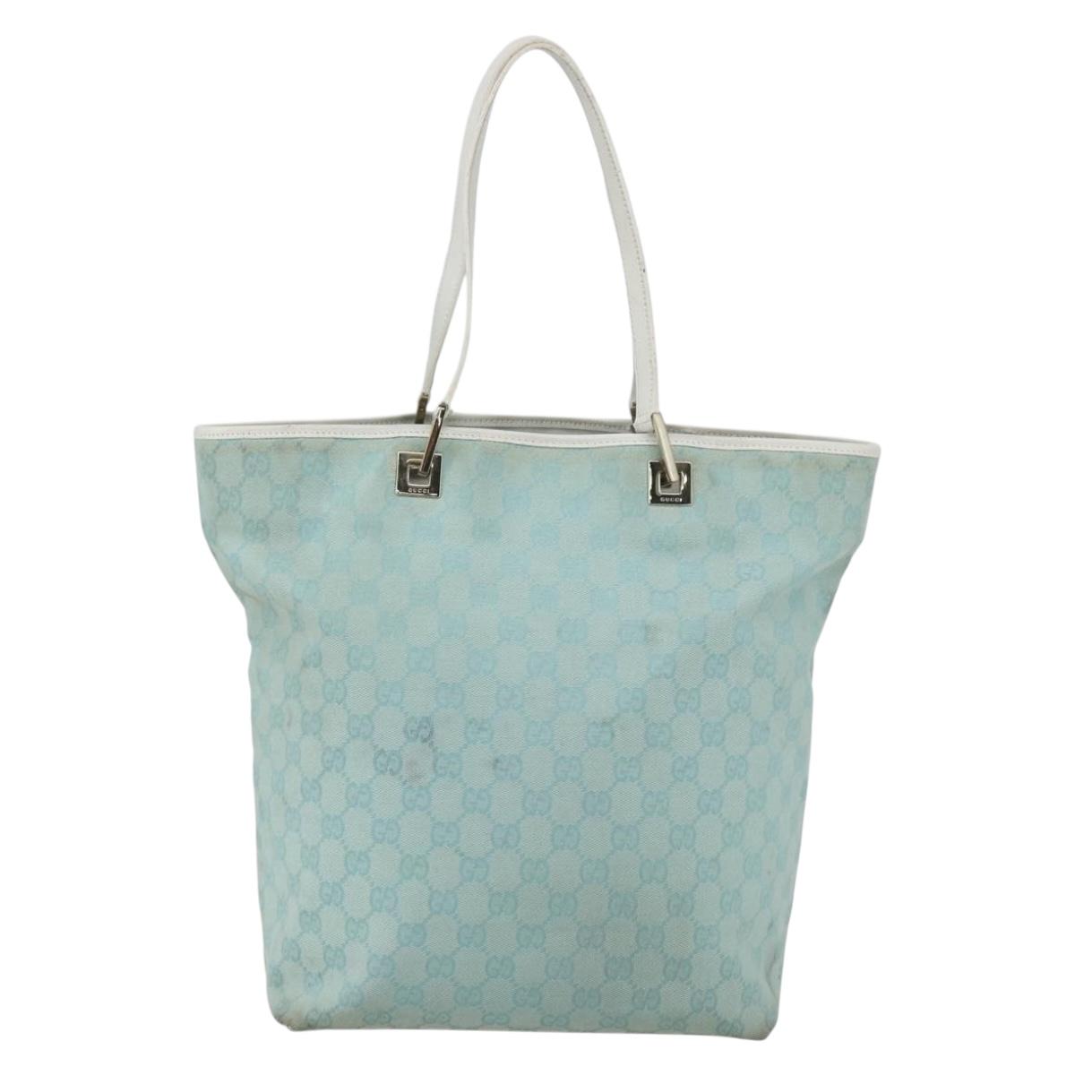 GUCCI GG Canvas Tote Bag Light Blue Gold 002 1098 Auth ti3554