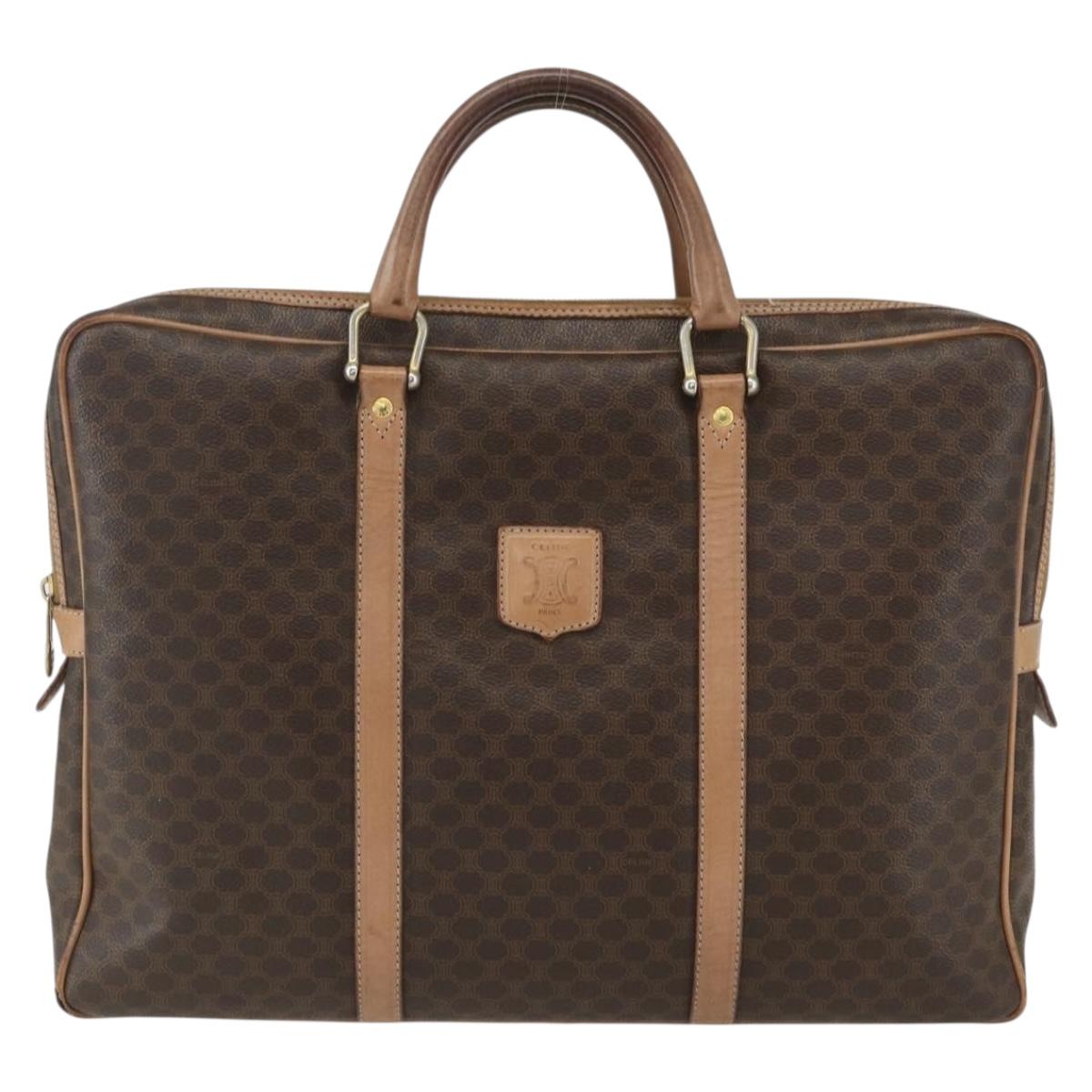 CELINE Macadam Canvas Business Bag PVC Brown Gold Auth ti3555