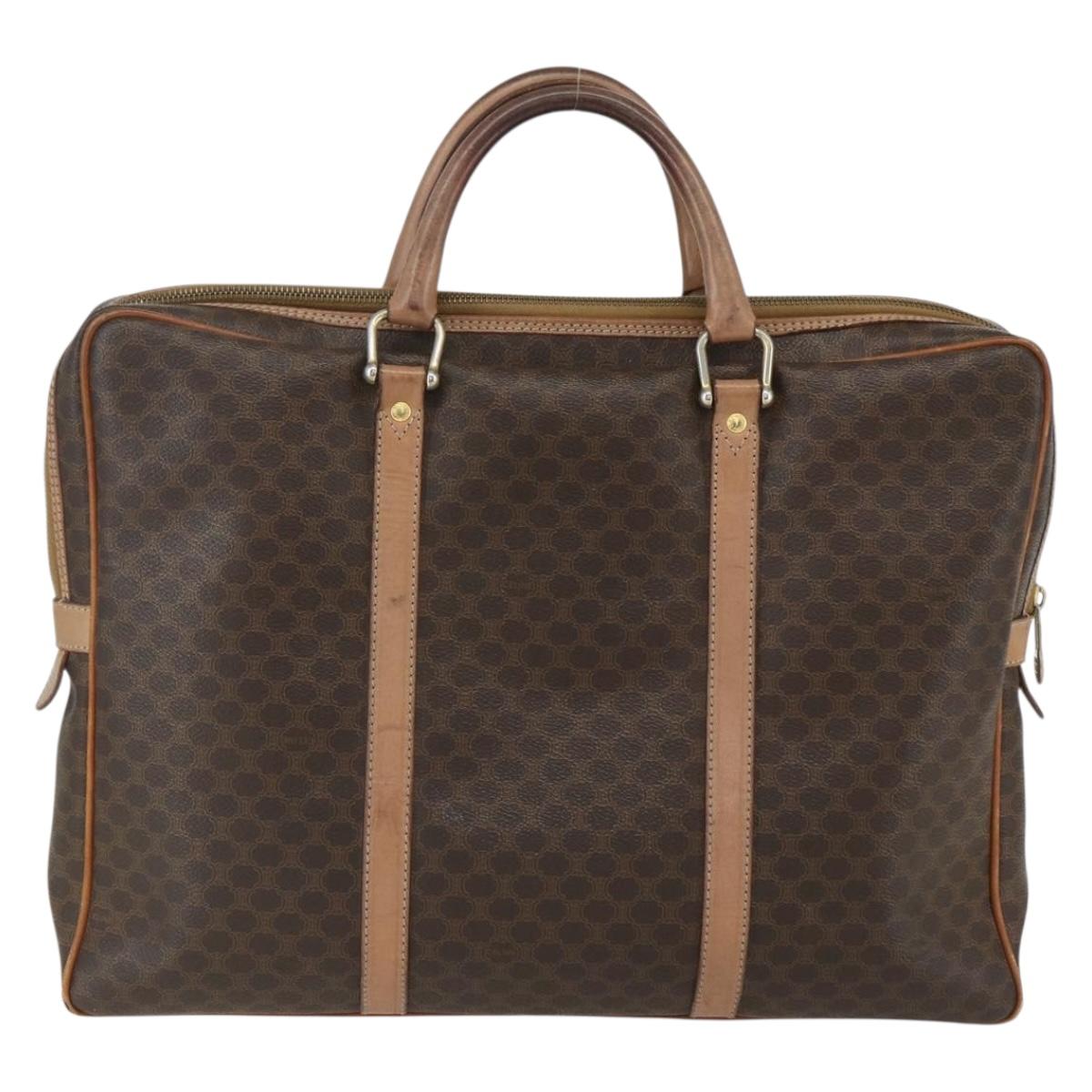 CELINE Macadam Canvas Business Bag PVC Brown Gold Auth ti3555