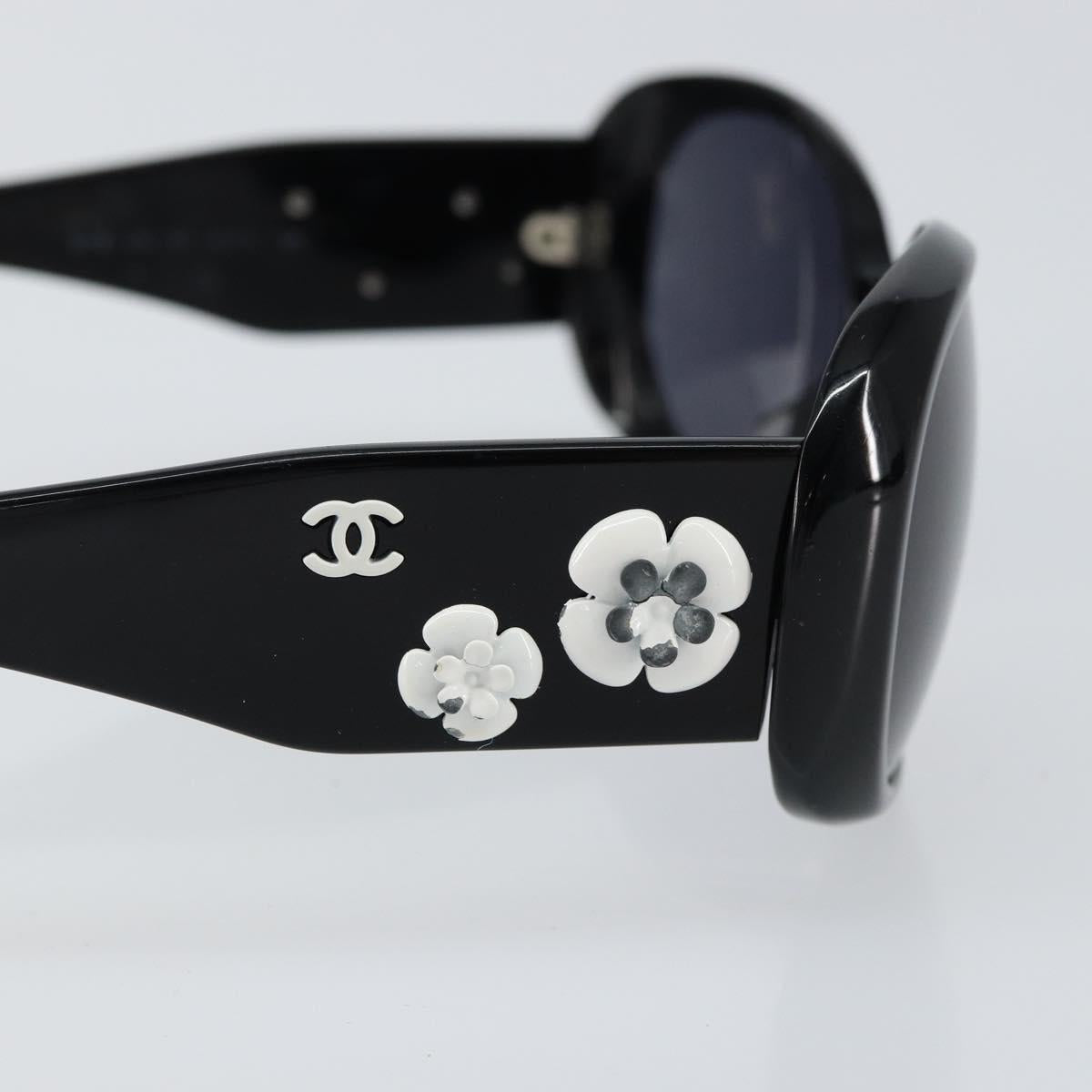 CHANEL COCO Mark Camelia Sunglasses plastic Black CC Auth ti3556