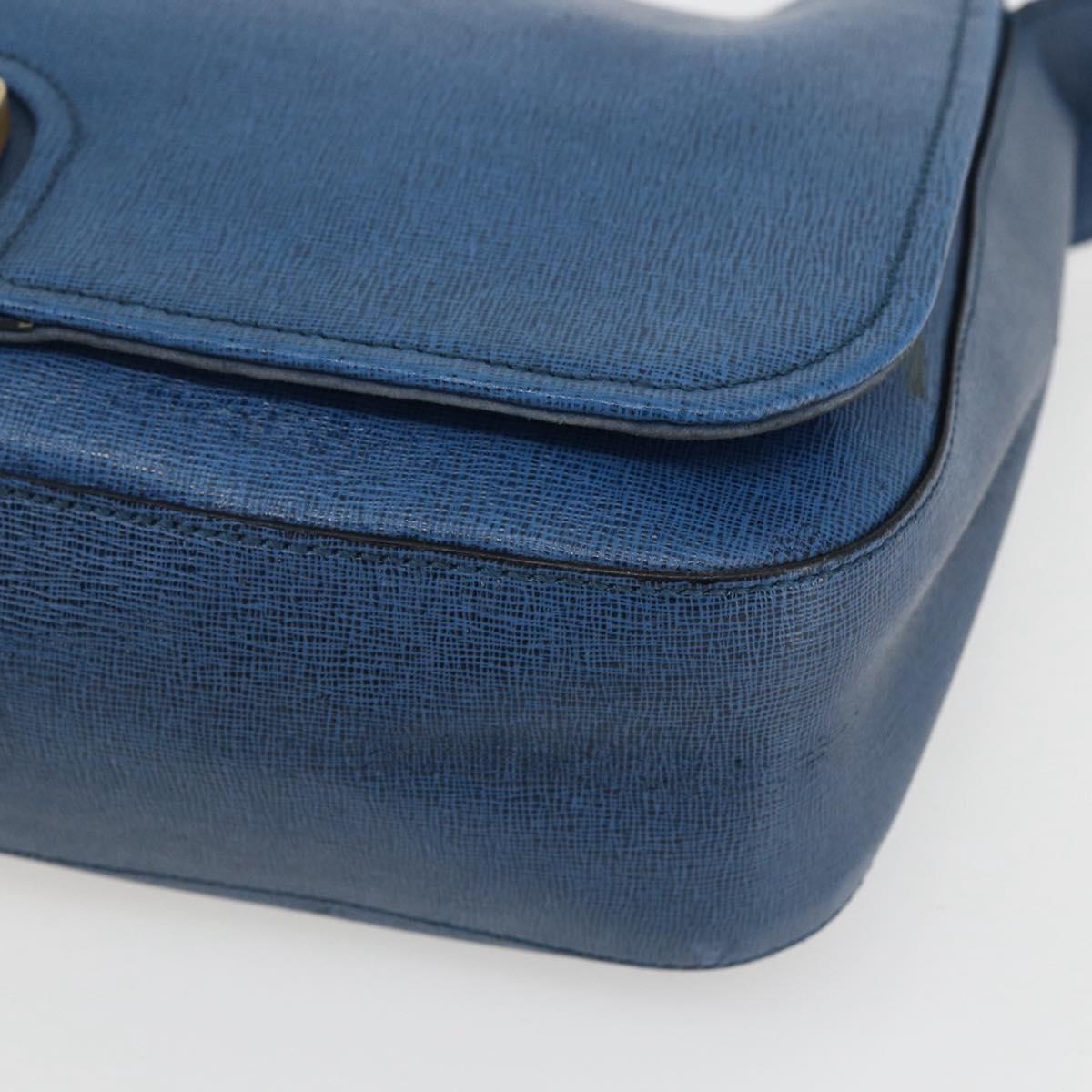 FENDI Chameleon Shoulder Bag Leather Blue gold Auth ti3558