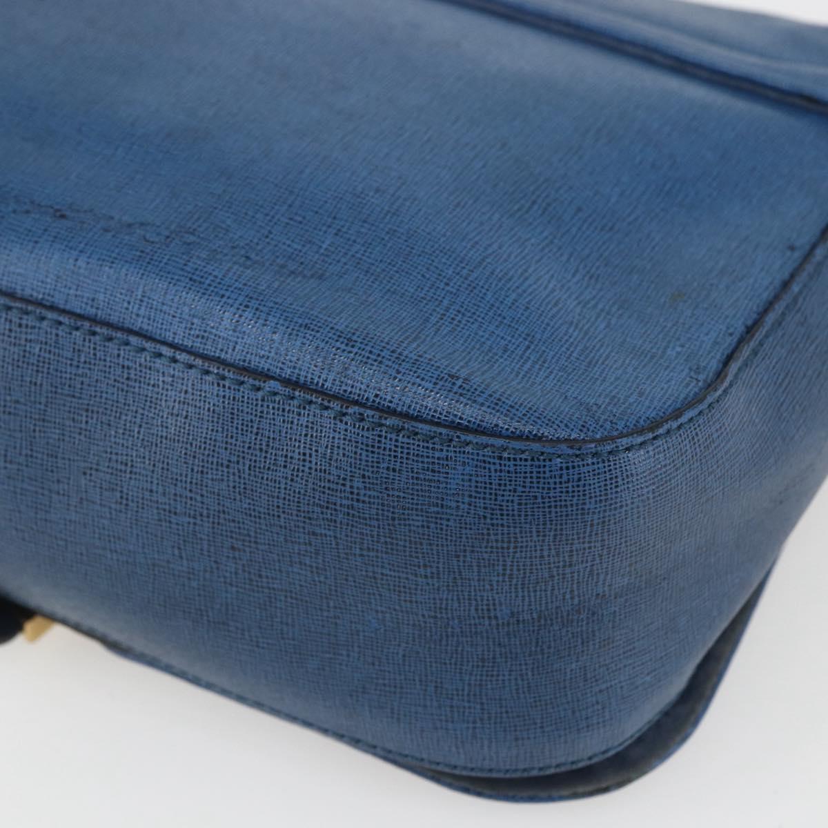 FENDI Chameleon Shoulder Bag Leather Blue gold Auth ti3558