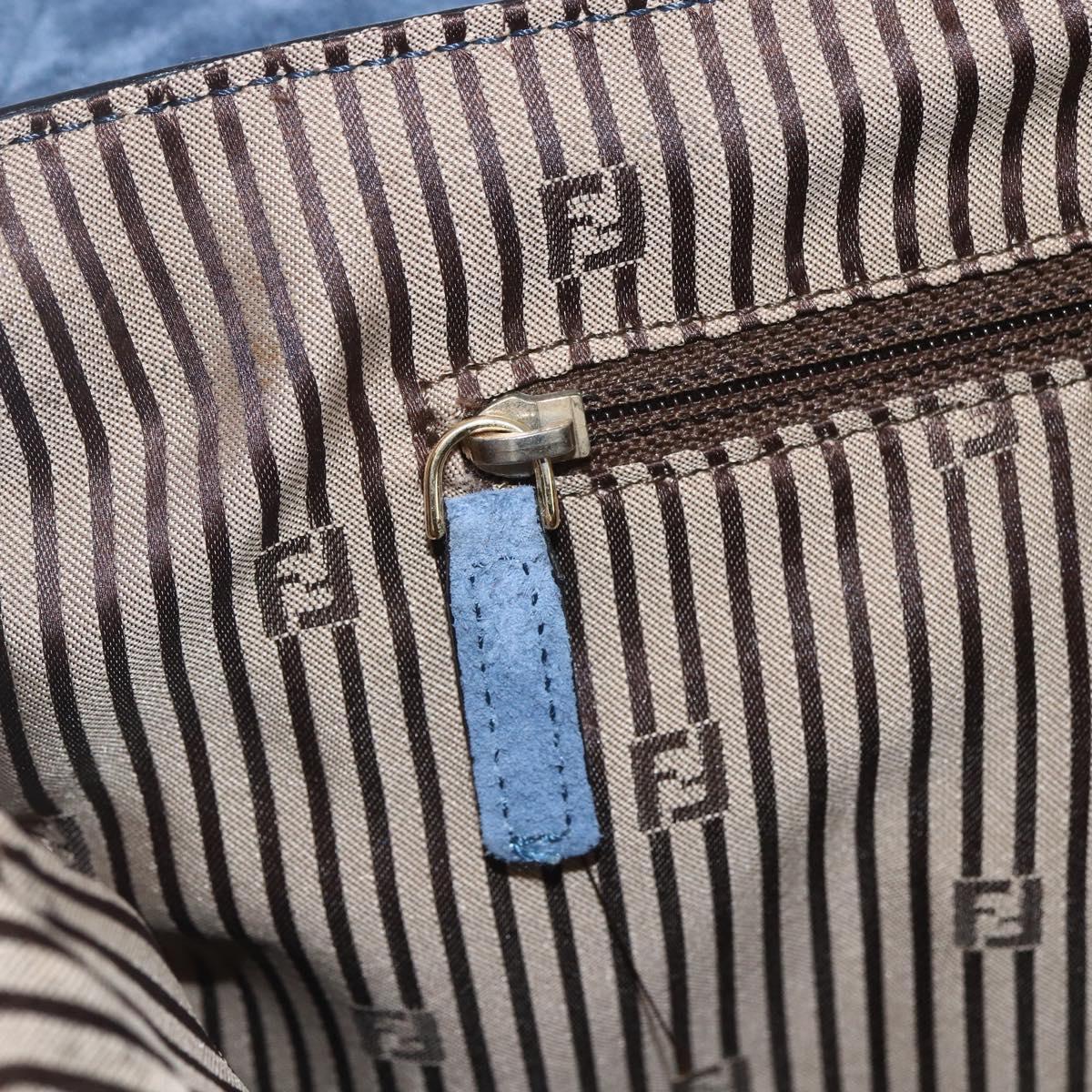 FENDI Chameleon Shoulder Bag Leather Blue gold Auth ti3558