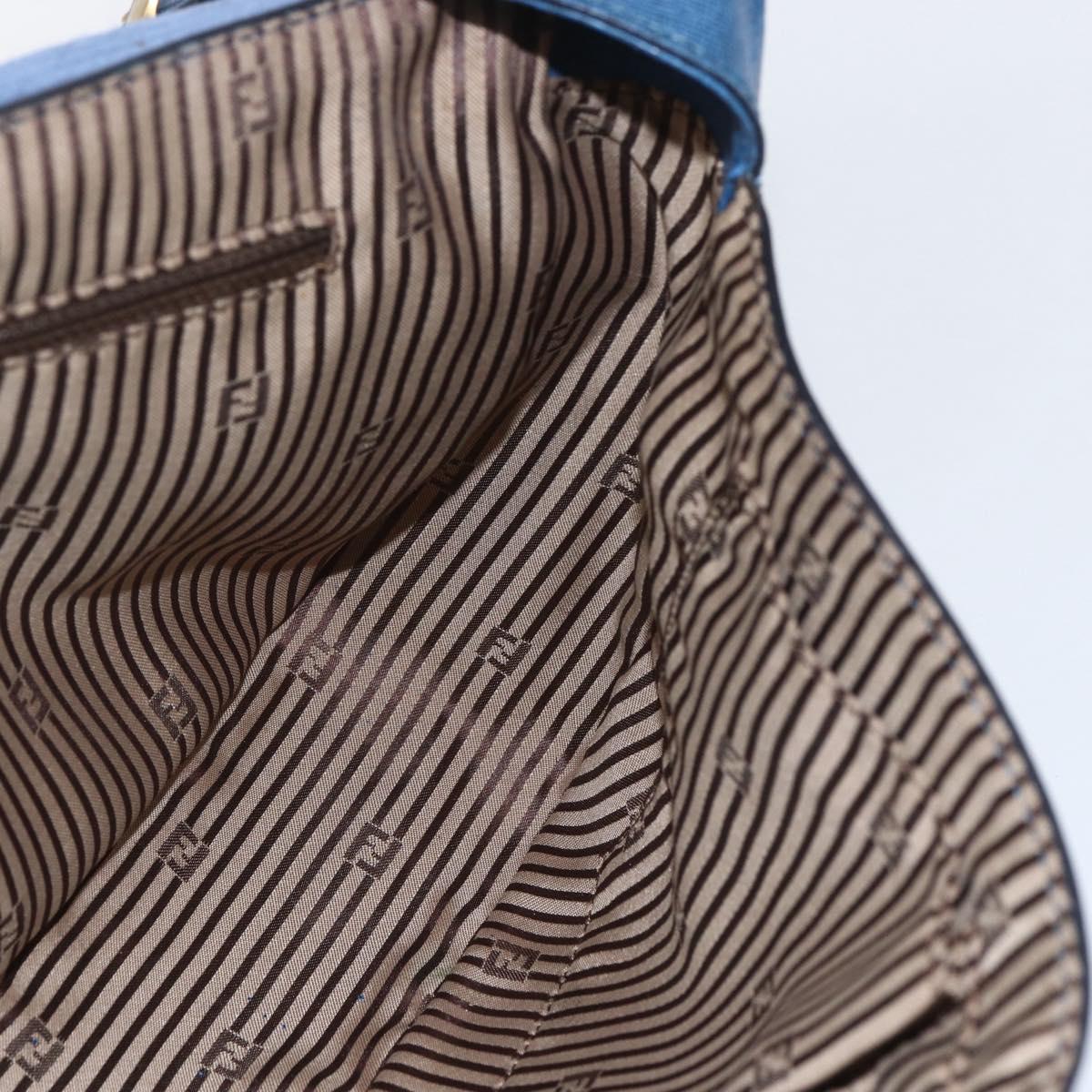 FENDI Chameleon Shoulder Bag Leather Blue gold Auth ti3558