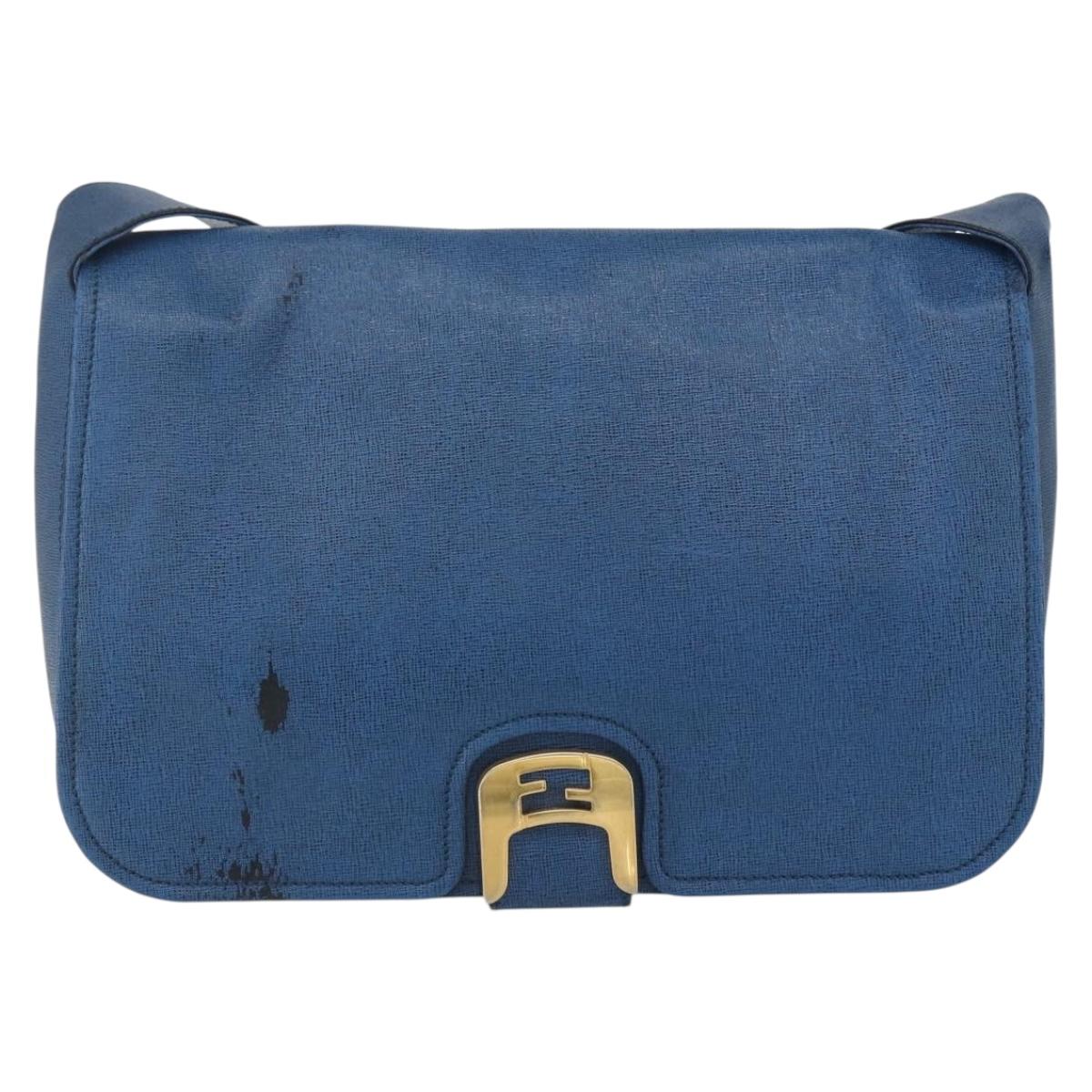 FENDI Chameleon Shoulder Bag Leather Blue gold Auth ti3558