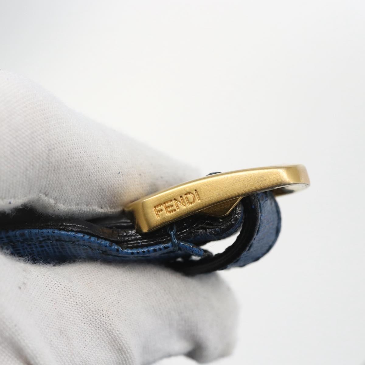 FENDI Chameleon Shoulder Bag Leather Blue gold Auth ti3558