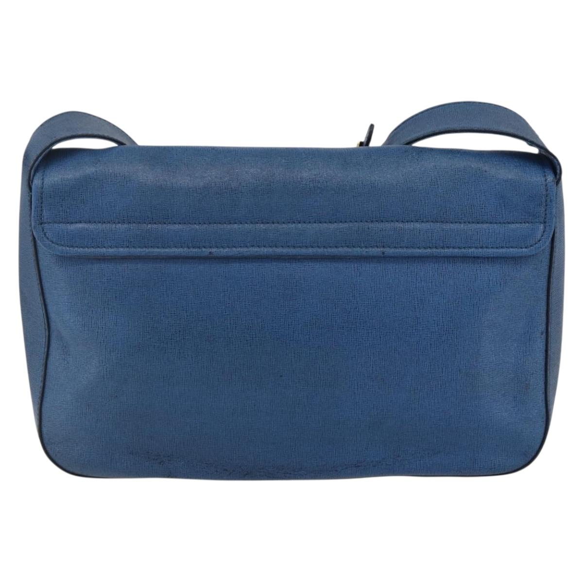 FENDI Chameleon Shoulder Bag Leather Blue gold Auth ti3558