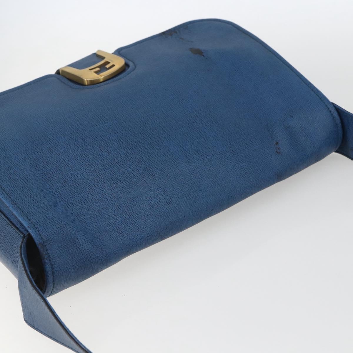FENDI Chameleon Shoulder Bag Leather Blue gold Auth ti3558