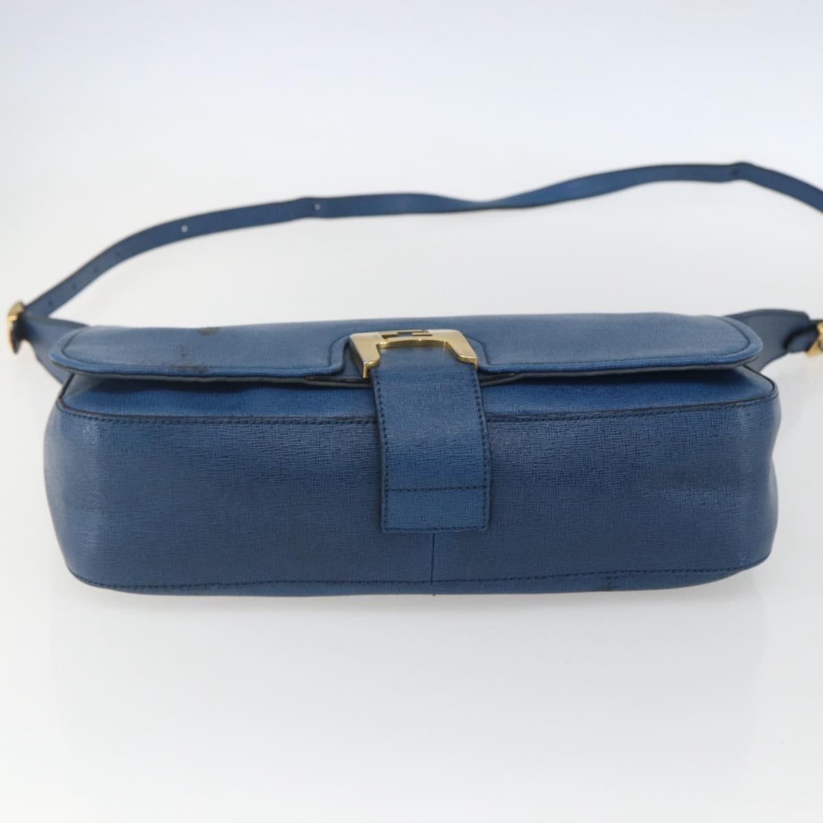 FENDI Chameleon Shoulder Bag Leather Blue gold Auth ti3558