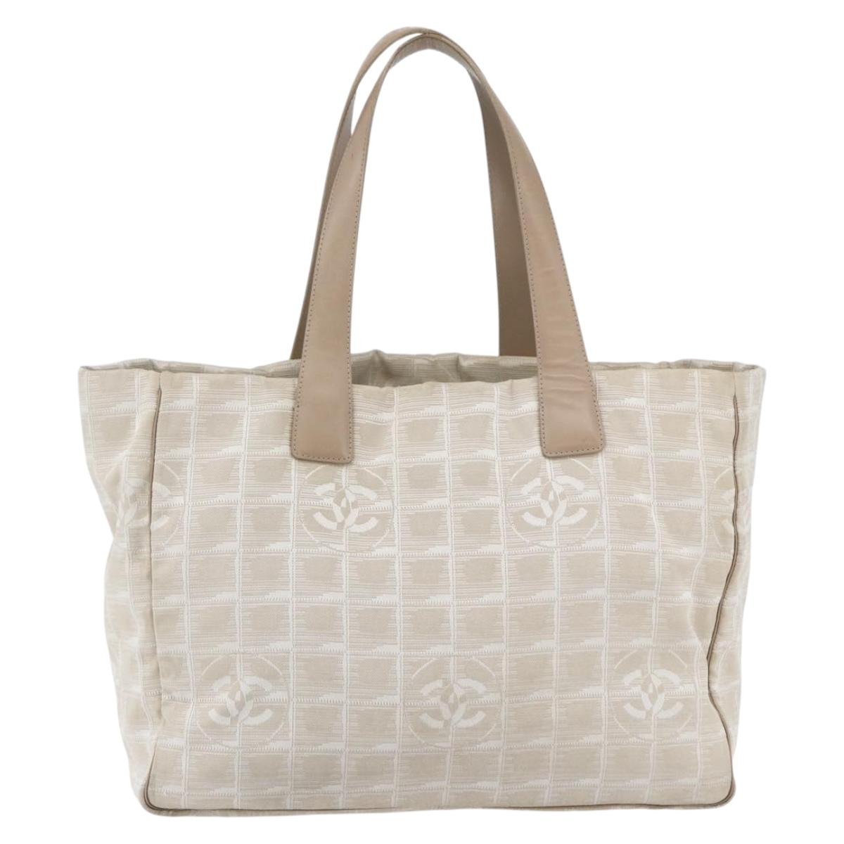 CHANEL New travel line Tote Bag Nylon Beige Gold CC Auth ti3559