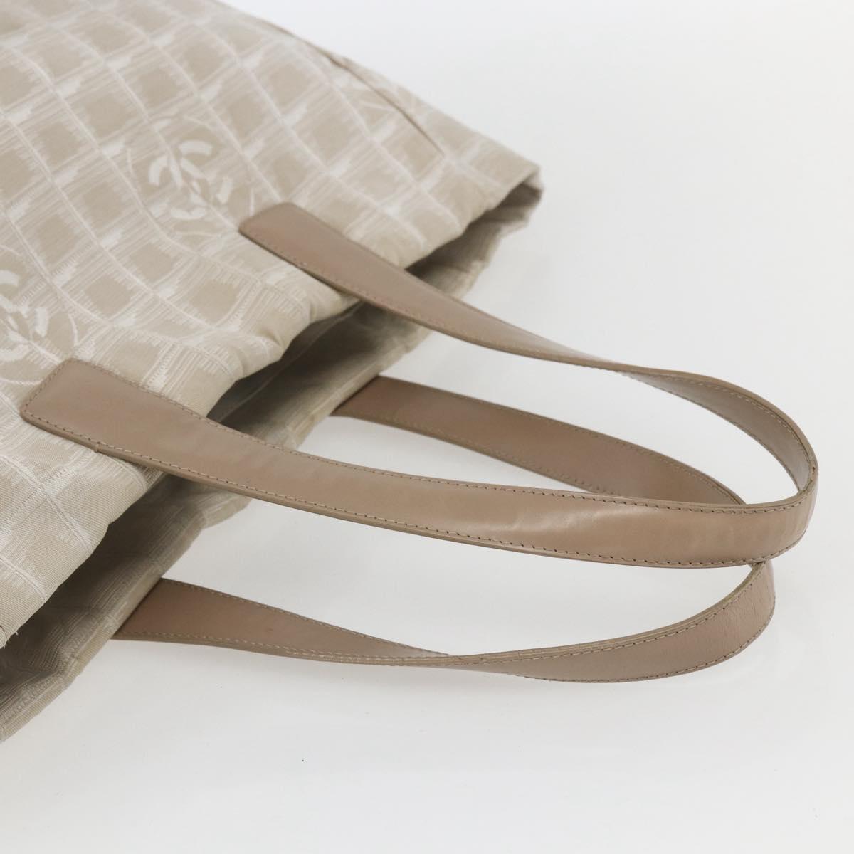 CHANEL New travel line Tote Bag Nylon Beige Gold CC Auth ti3559