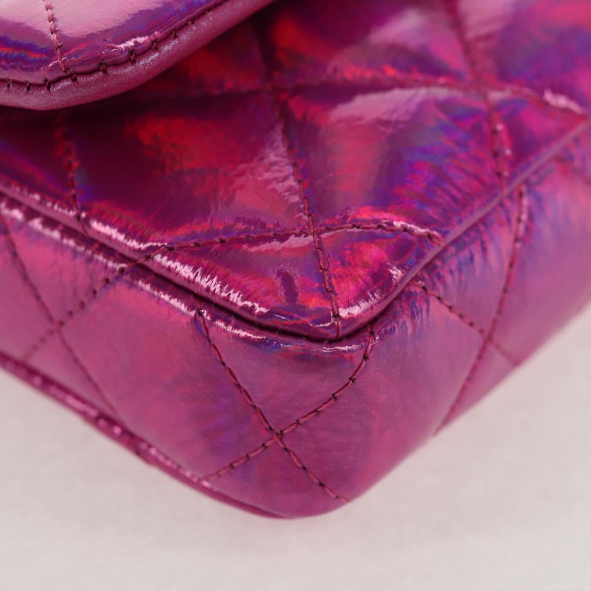 CHANEL Matelasse Hand Pouch Charm Patent leather Pink Silver CC Auth ti3561SAM