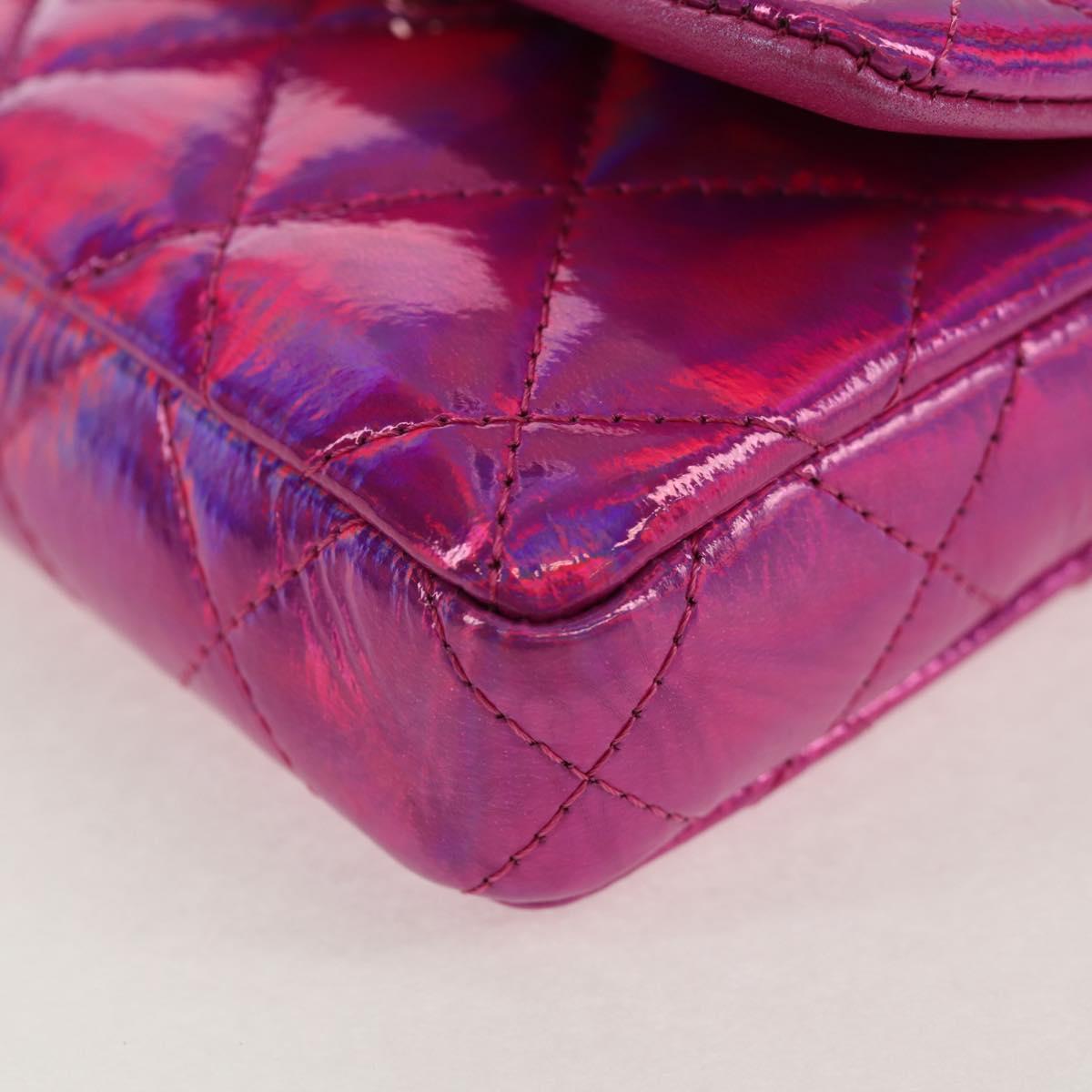 CHANEL Matelasse Hand Pouch Charm Patent leather Pink Silver CC Auth ti3561SAM