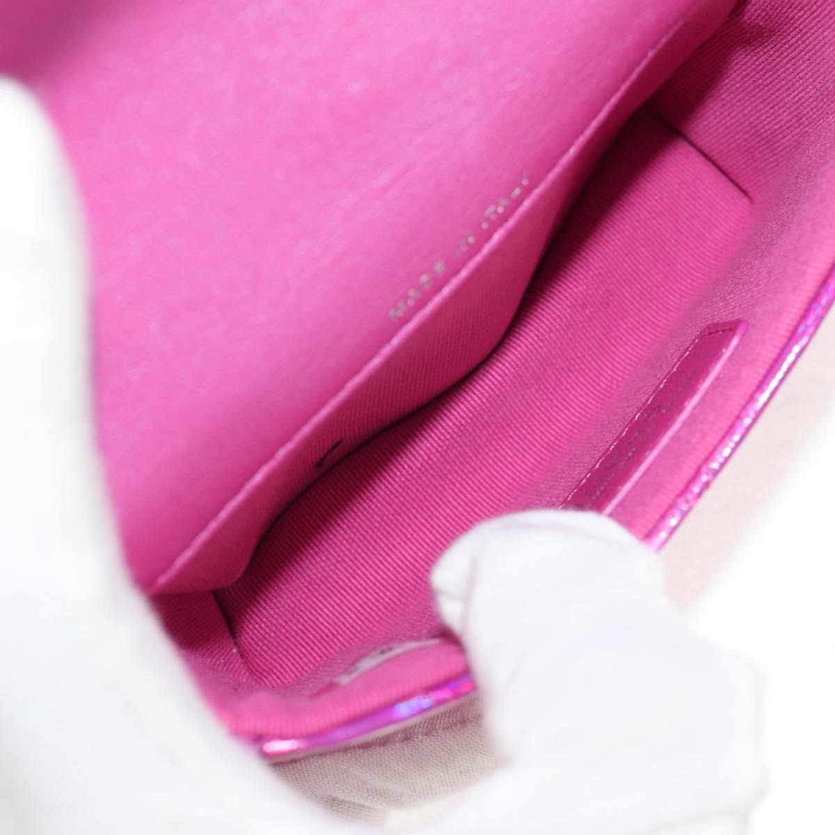 CHANEL Matelasse Hand Pouch Charm Patent leather Pink Silver CC Auth ti3561SAM
