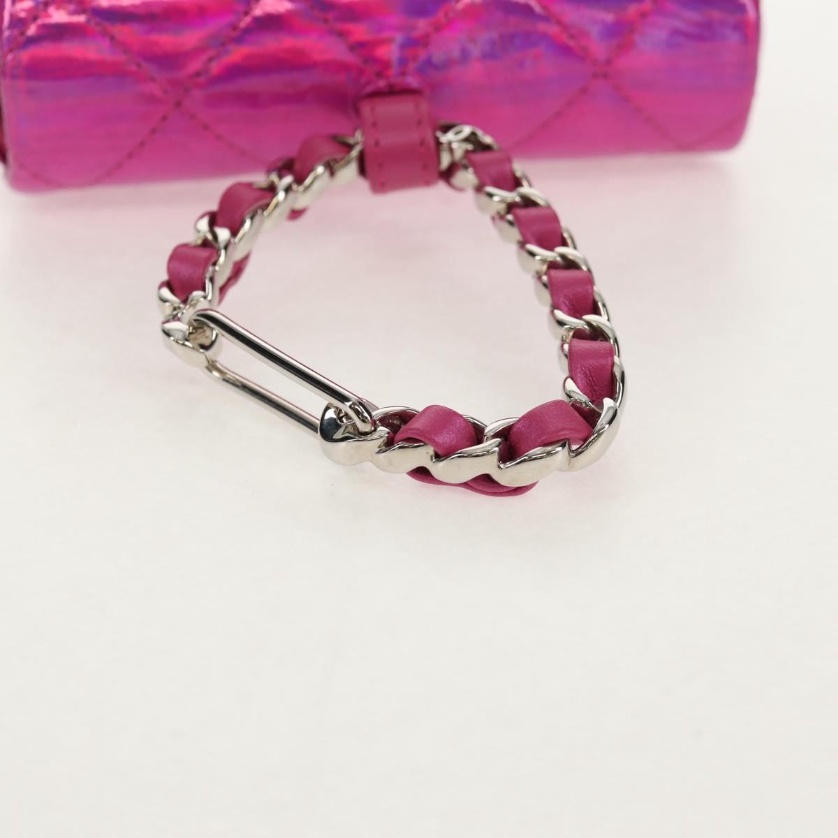CHANEL Matelasse Hand Pouch Charm Patent leather Pink Silver CC Auth ti3561SAM