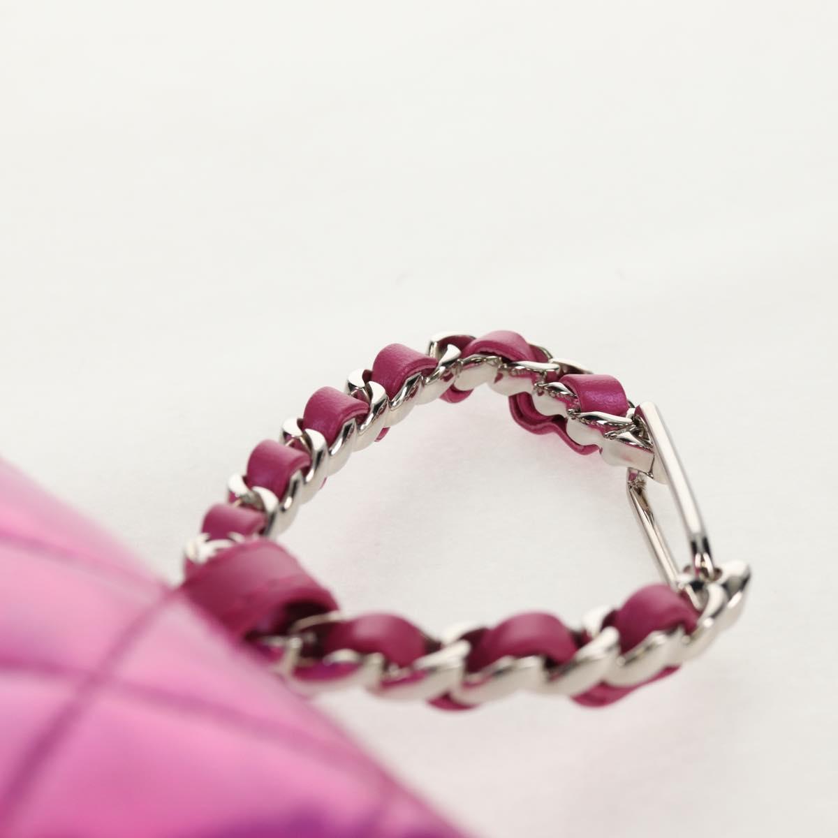 CHANEL Matelasse Hand Pouch Charm Patent leather Pink Silver CC Auth ti3561SAM