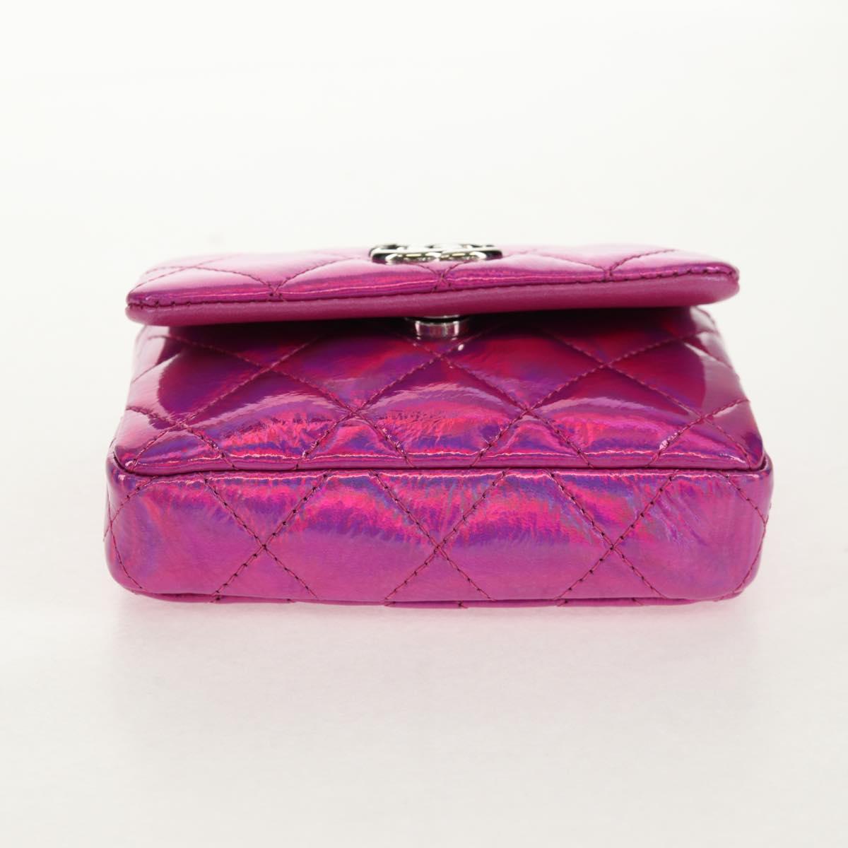 CHANEL Matelasse Hand Pouch Charm Patent leather Pink Silver CC Auth ti3561SAM