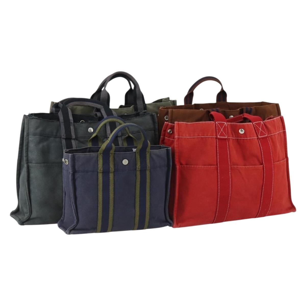 HERMES Fourre Tout Hand Bag Canvas 5 Set Black Navy Gray Red Brown Auth ti3567