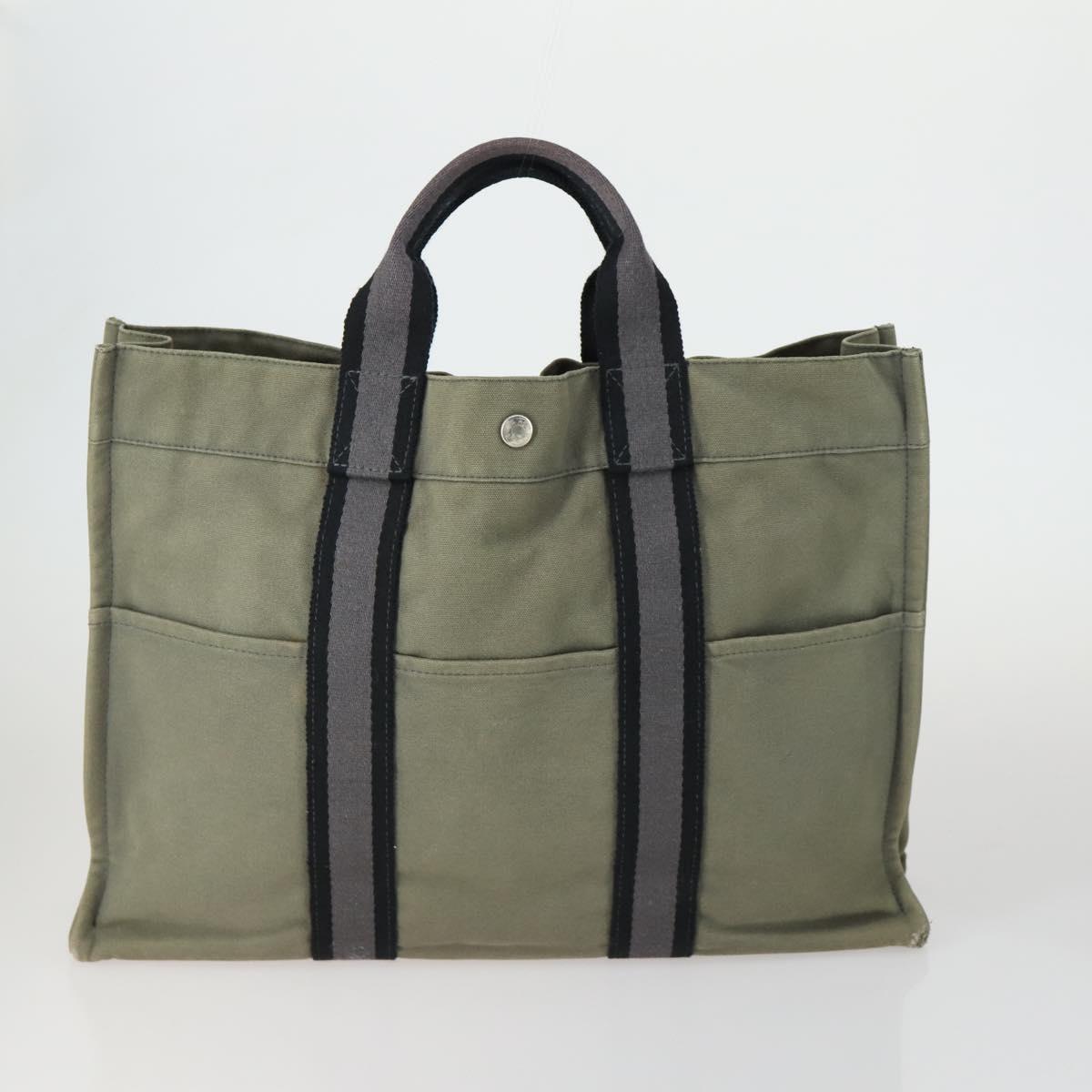 HERMES Fourre Tout Hand Bag Canvas 5 Set Black Navy Gray Red Brown Auth ti3567
