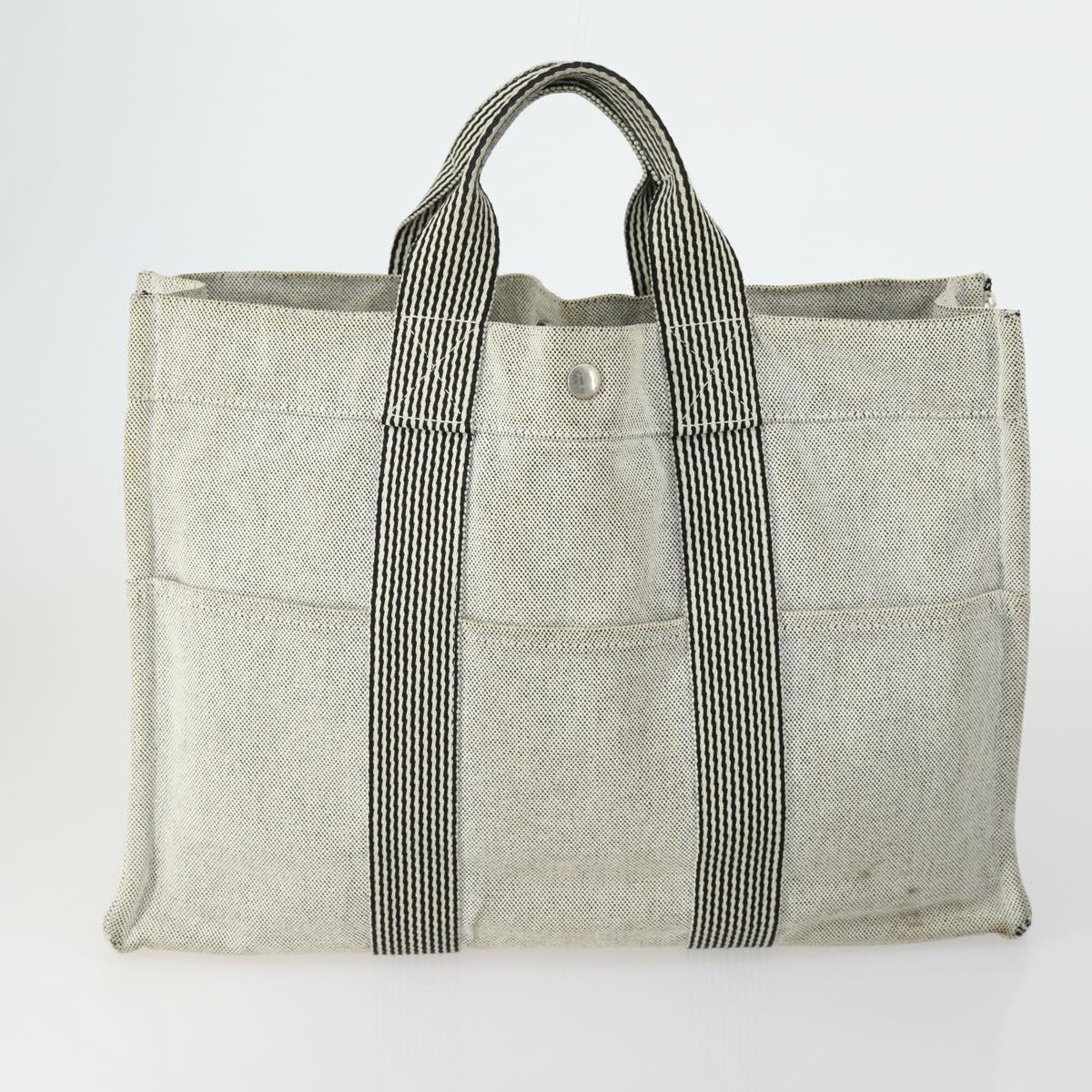 HERMES Fourre Tout Hand Bag Canvas 5 Set Gray Black Auth ti3571