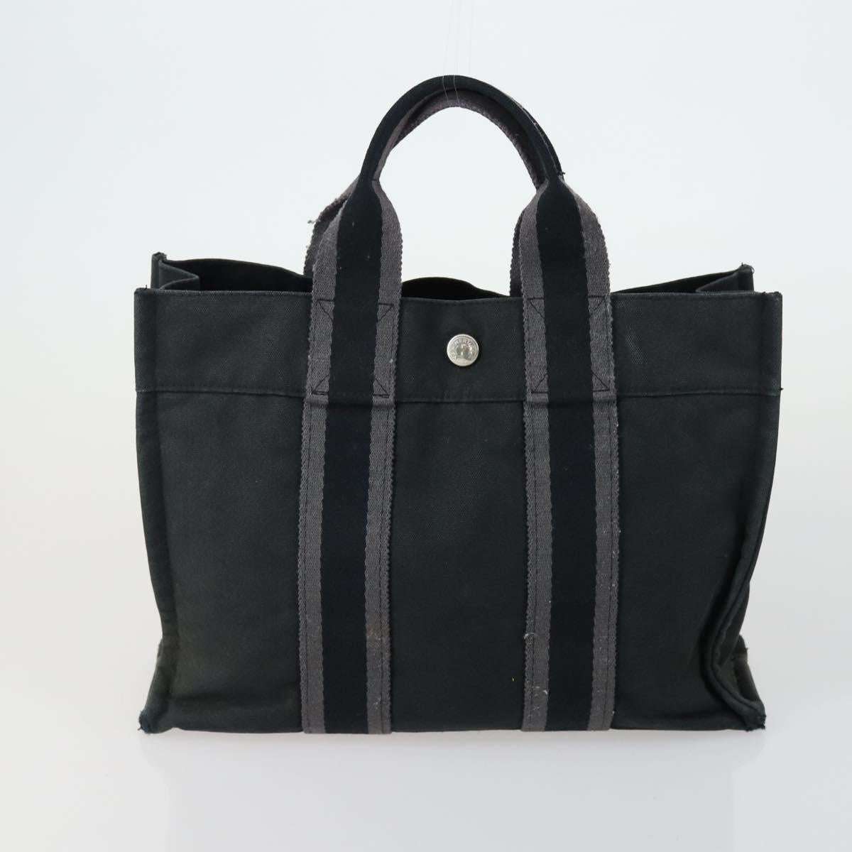 HERMES Fourre Tout Hand Bag Canvas 5 Set Gray Black Auth ti3571