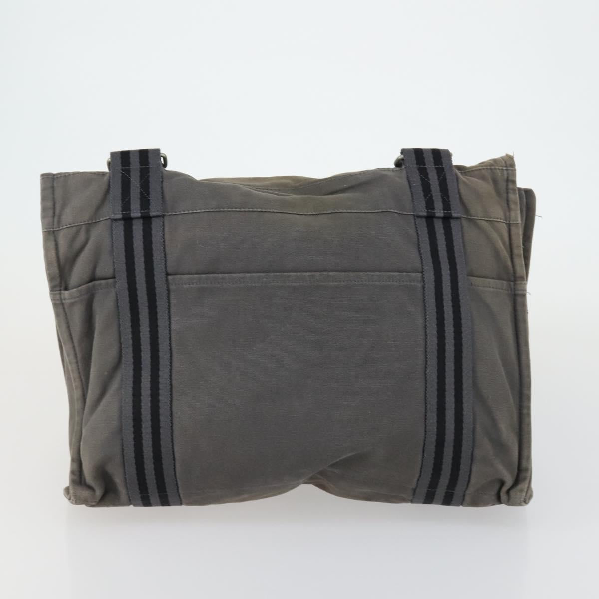 HERMES Fourre Tout Hand Bag Canvas 5 Set Gray Black Auth ti3571