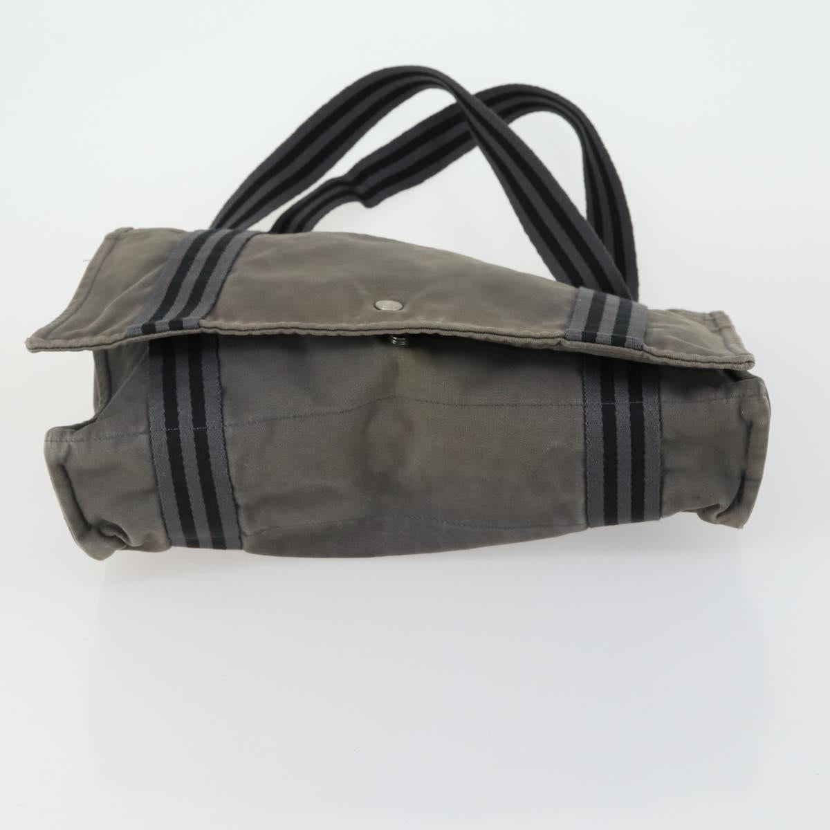 HERMES Fourre Tout Hand Bag Canvas 5 Set Gray Black Auth ti3571