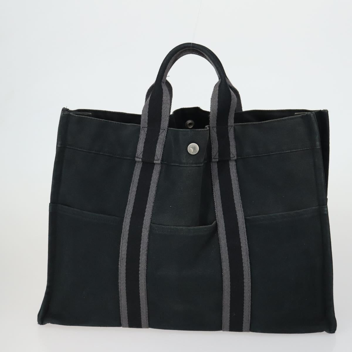 HERMES Fourre Tout Hand Bag Canvas 5 Set Gray Black Auth ti3571