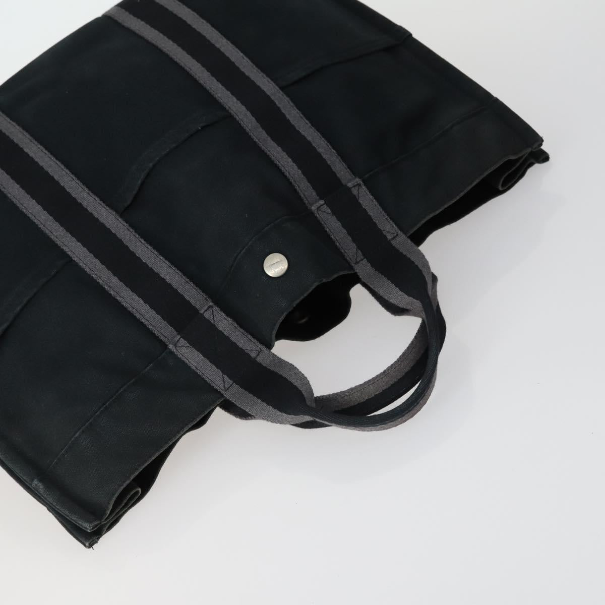 HERMES Fourre Tout Hand Bag Canvas 5 Set Gray Black Auth ti3571