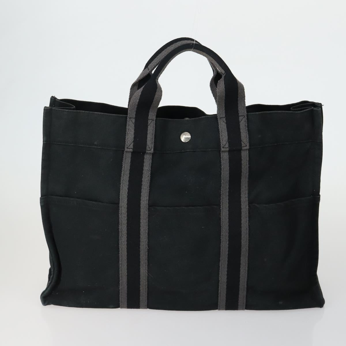 HERMES Fourre Tout Hand Bag Canvas 5 Set Gray Black Auth ti3571