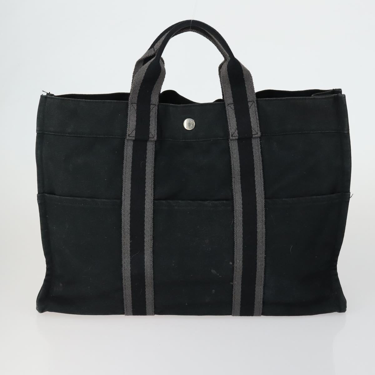 HERMES Fourre Tout Hand Bag Canvas 5 Set Gray Black Auth ti3571