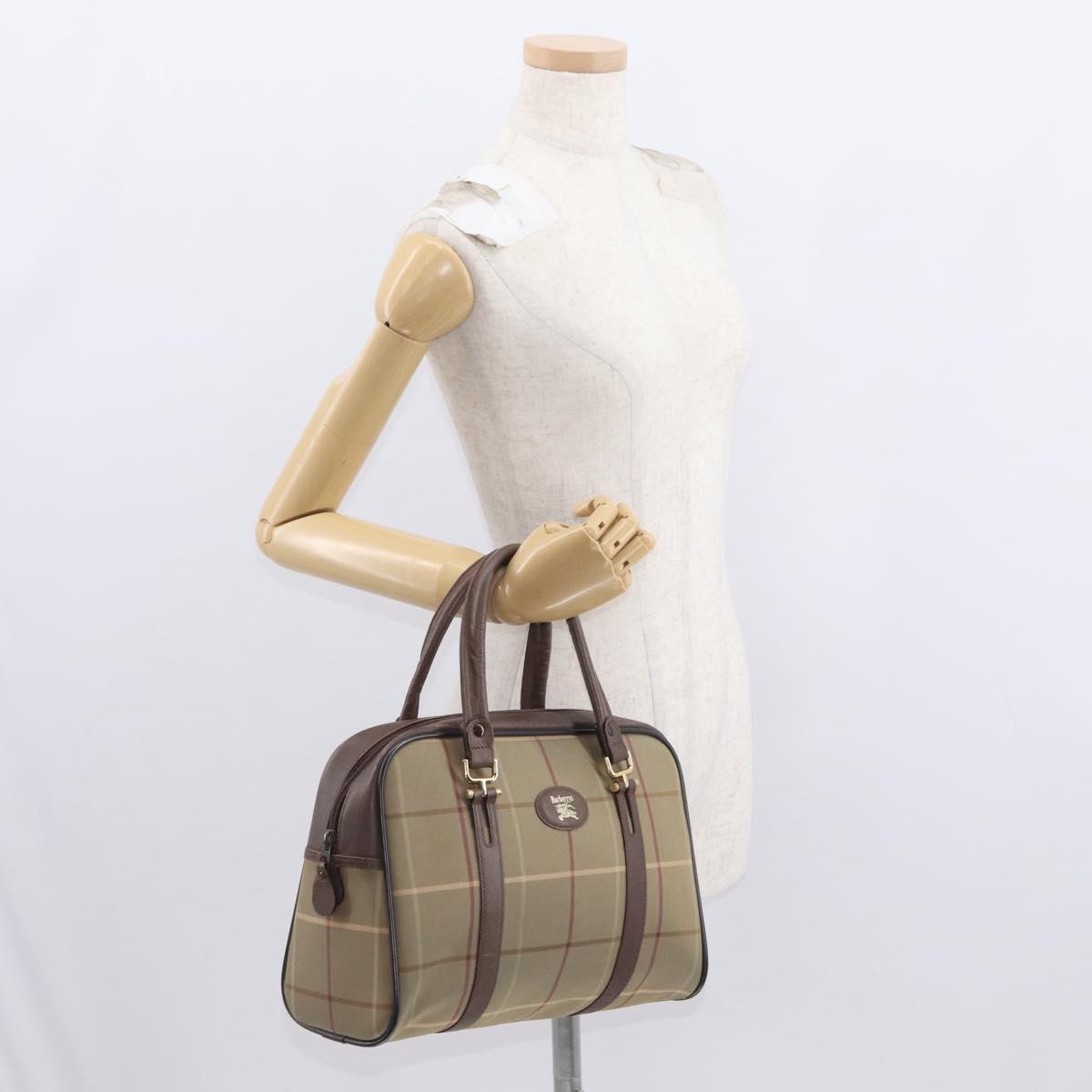 Burberrys Nova Check Hand Bag Canvas Khaki Gold Auth ti3581