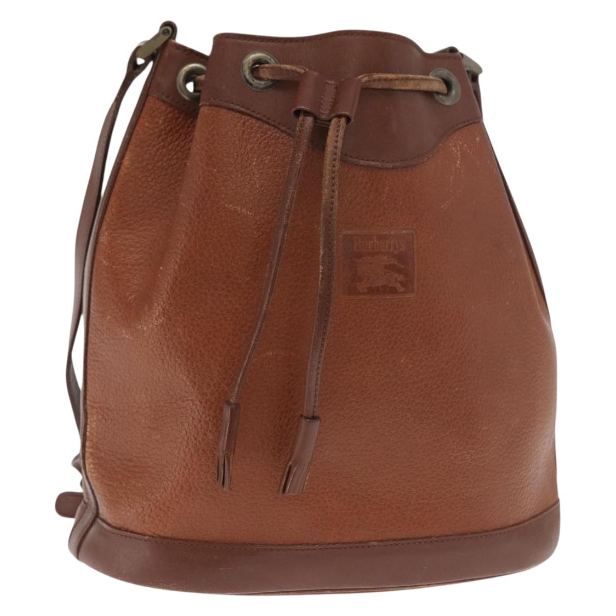 Burberrys Shoulder Bag Leather Brown Gold Auth ti3582