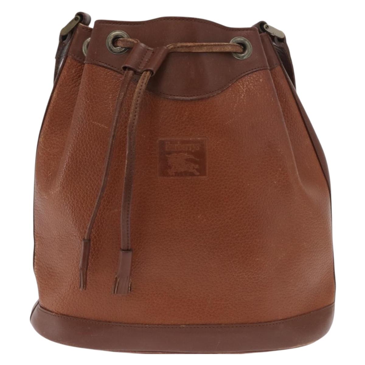 Burberrys Shoulder Bag Leather Brown Gold Auth ti3582
