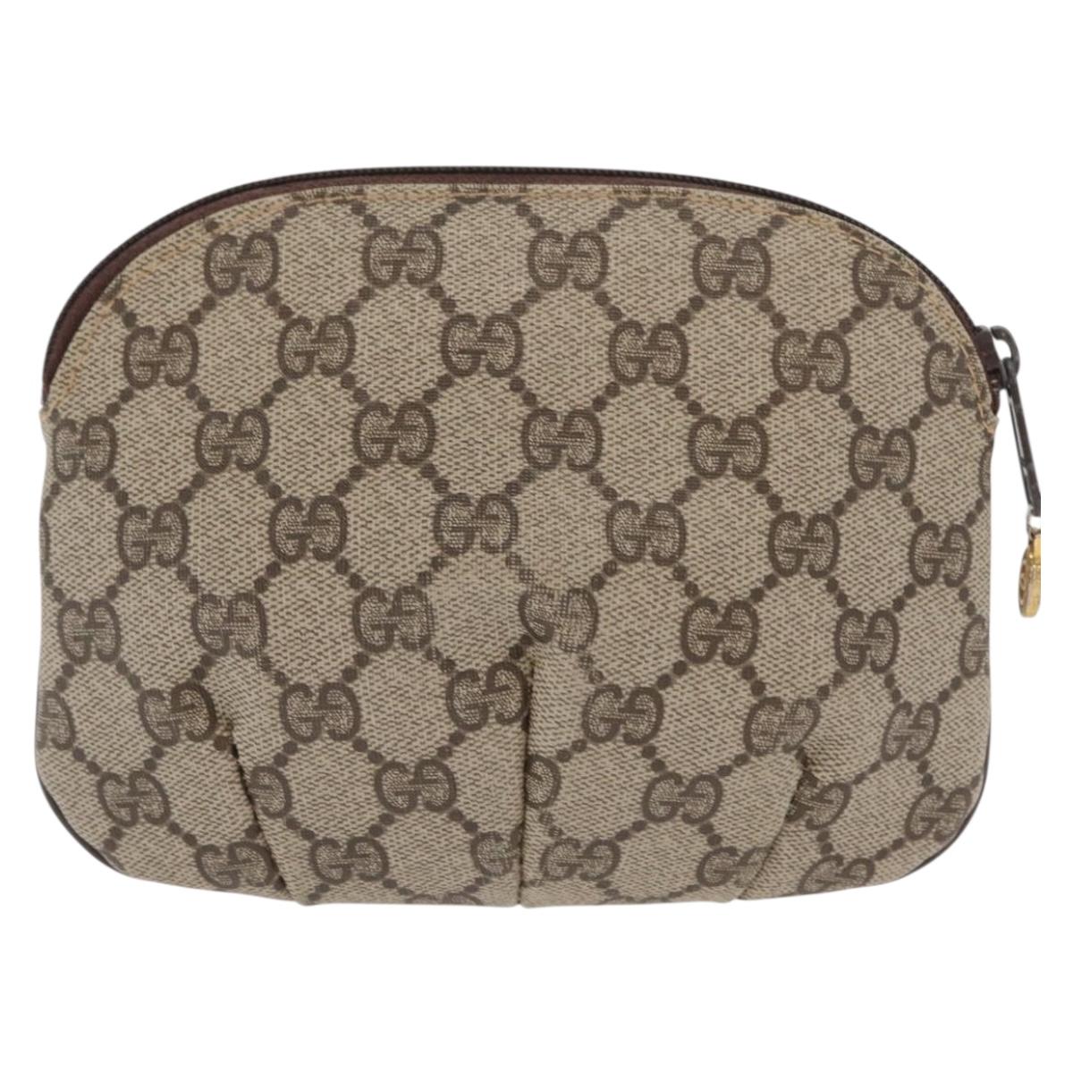GUCCI GG Canvas Pouch PVC Leather Beige Gold 378 039 4492 Auth ti3588