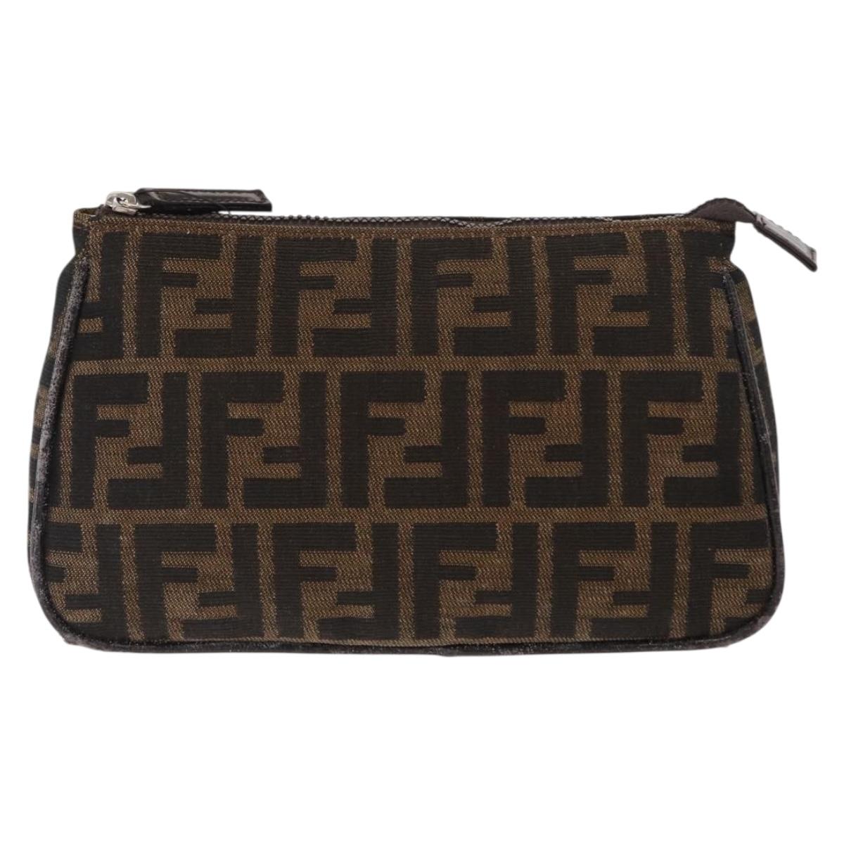 FENDI Zucca Canvas Pouch Black Brown Auth ti3589