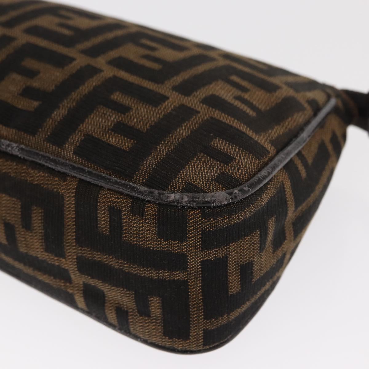 FENDI Zucca Canvas Pouch Black Brown Auth ti3589