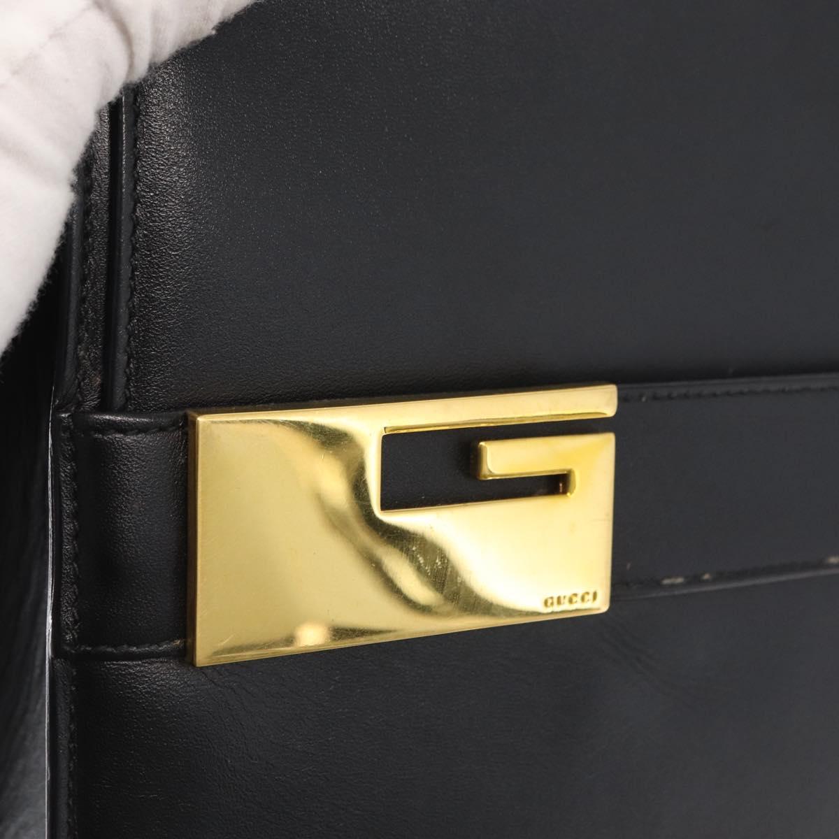 GUCCI Shoulder Bag Leather Black Gold 001 1274 1912 Auth ti3593
