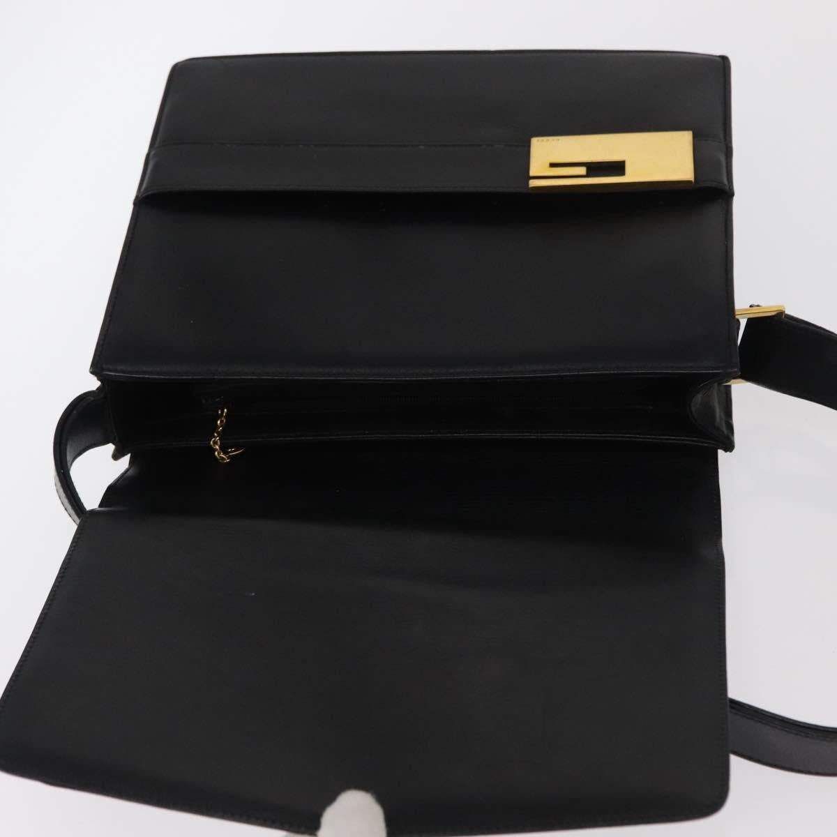 GUCCI Shoulder Bag Leather Black Gold 001 1274 1912 Auth ti3593
