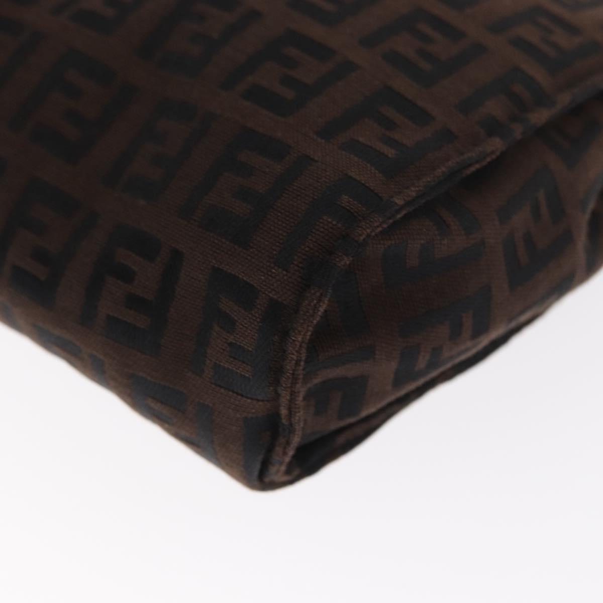 FENDI Zucchino Canvas Pouch Dark Brown Auth ti3597