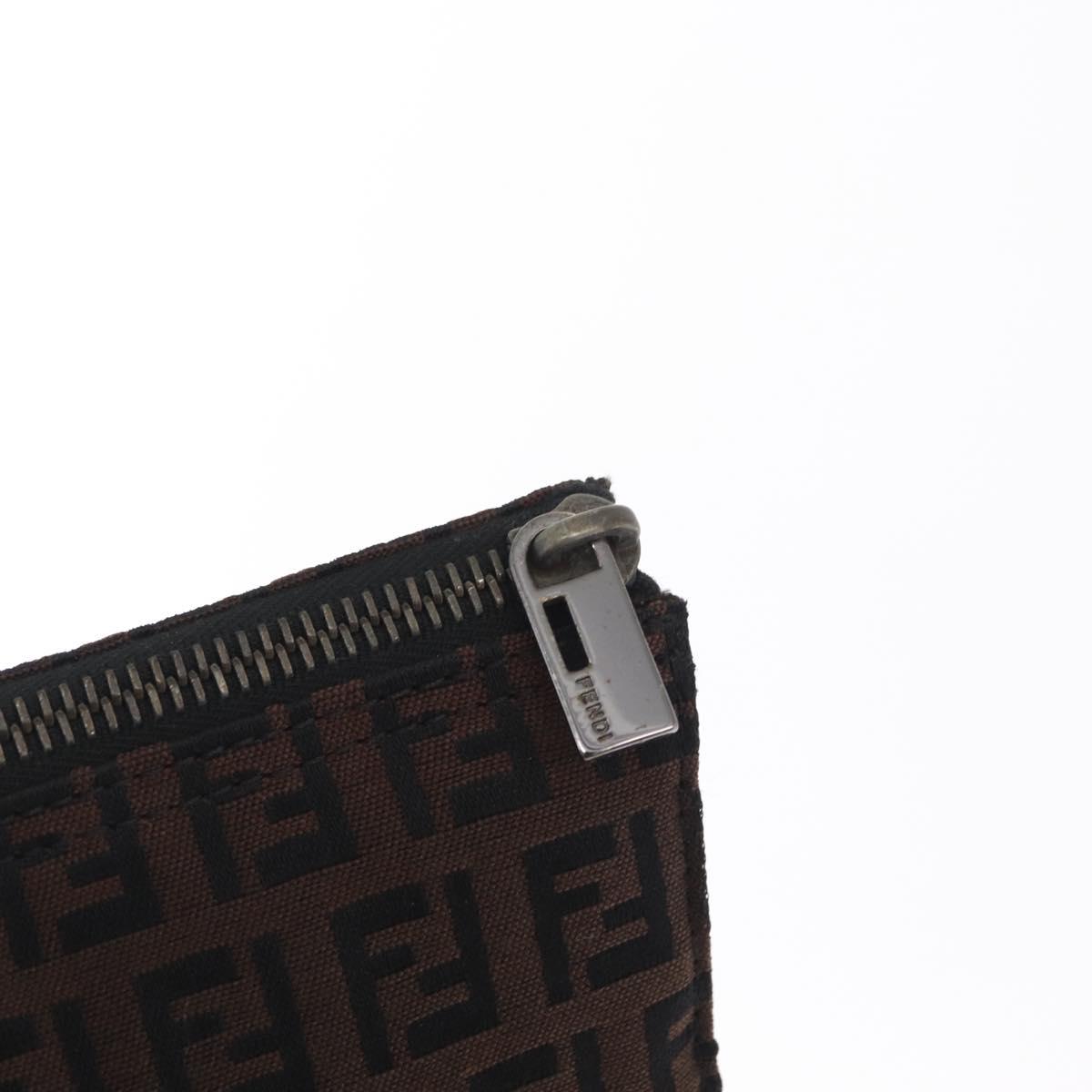 FENDI Zucchino Canvas Pouch Dark Brown Auth ti3597
