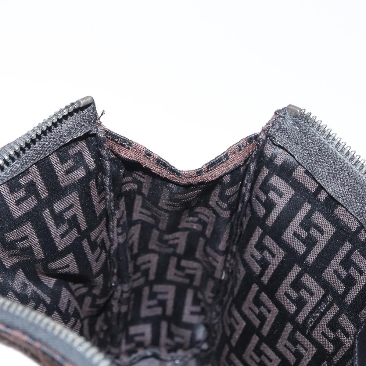 FENDI Zucchino Canvas Pouch Dark Brown Auth ti3597