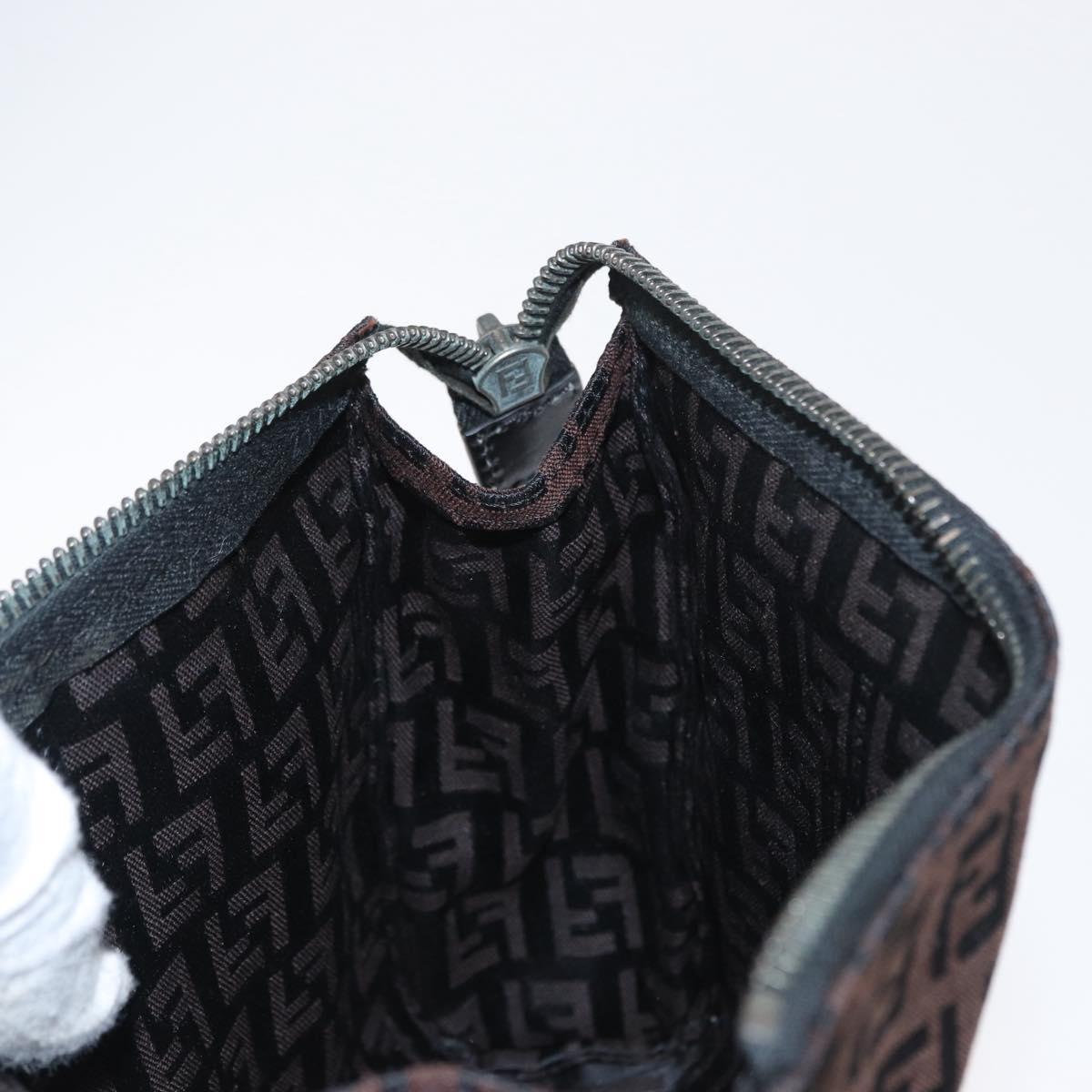 FENDI Zucchino Canvas Pouch Dark Brown Auth ti3597