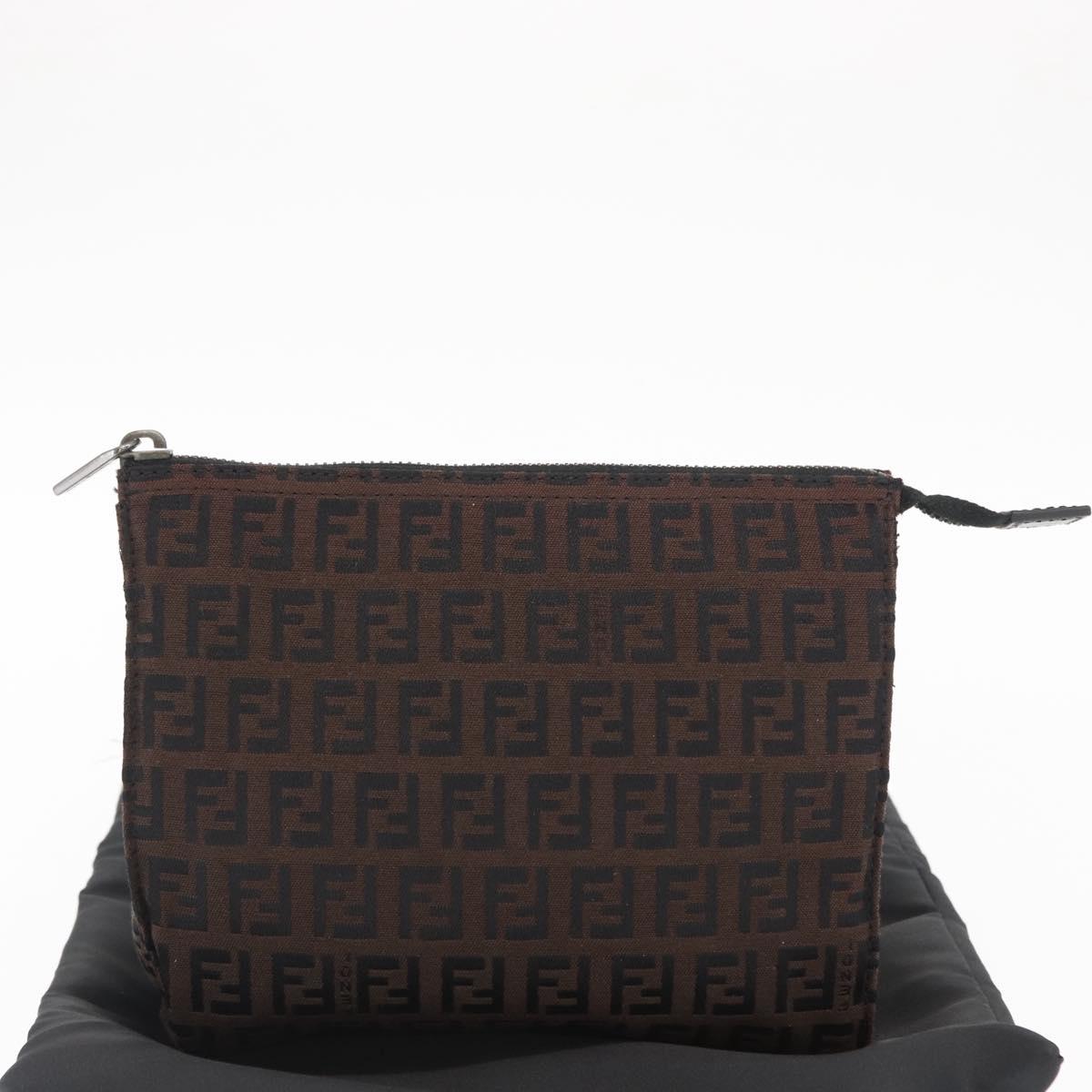 FENDI Zucchino Canvas Pouch Dark Brown Auth ti3597