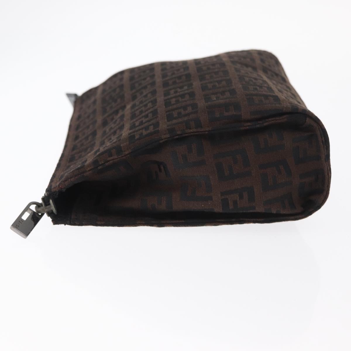 FENDI Zucchino Canvas Pouch Dark Brown Auth ti3597