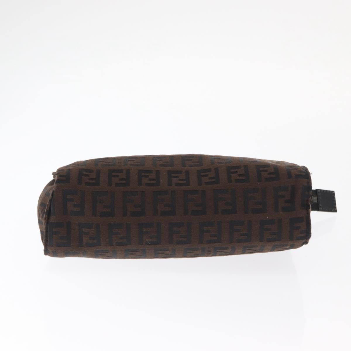 FENDI Zucchino Canvas Pouch Dark Brown Auth ti3597