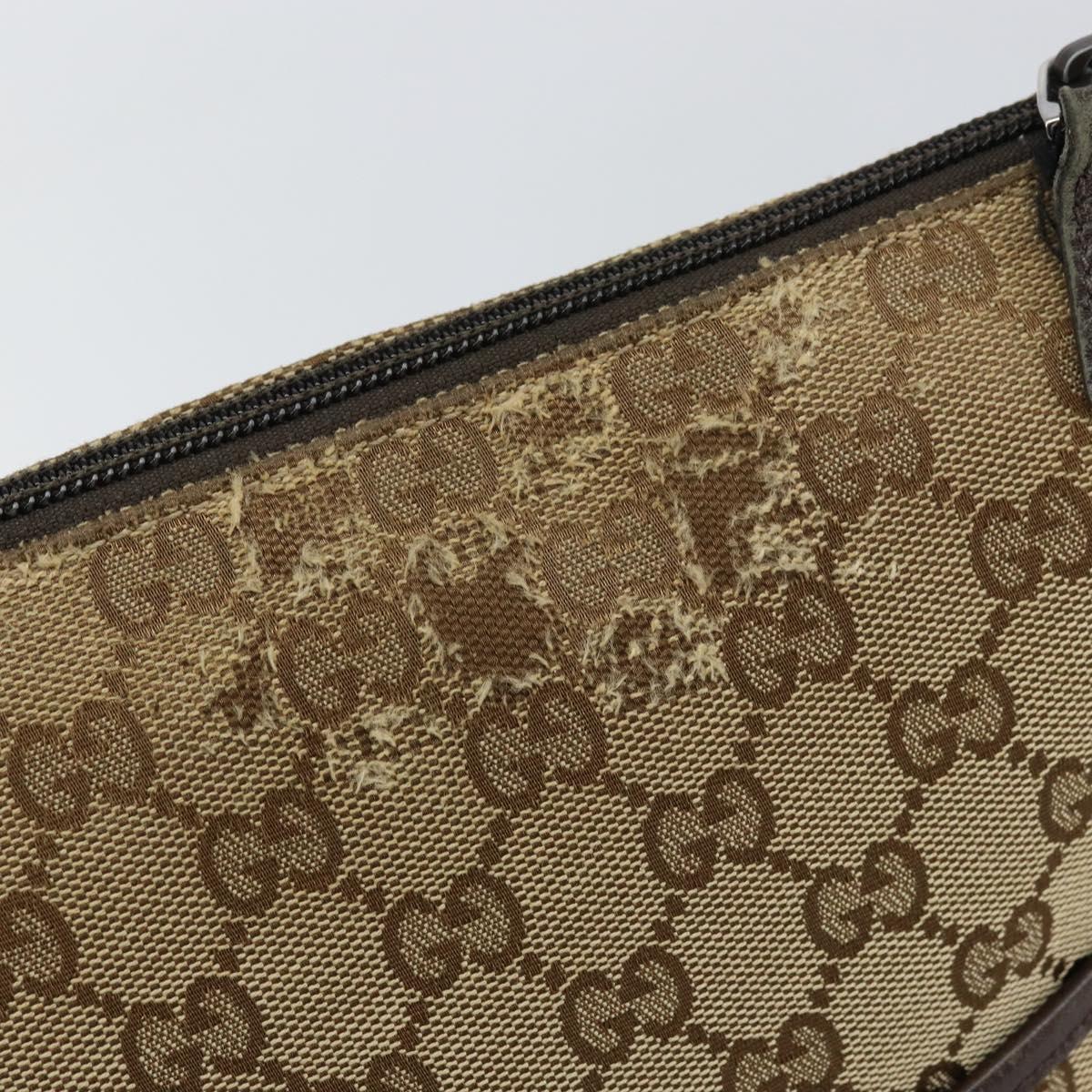 GUCCI GG Canvas Shoulder Bag Beige Silver 145857 Auth ti3599